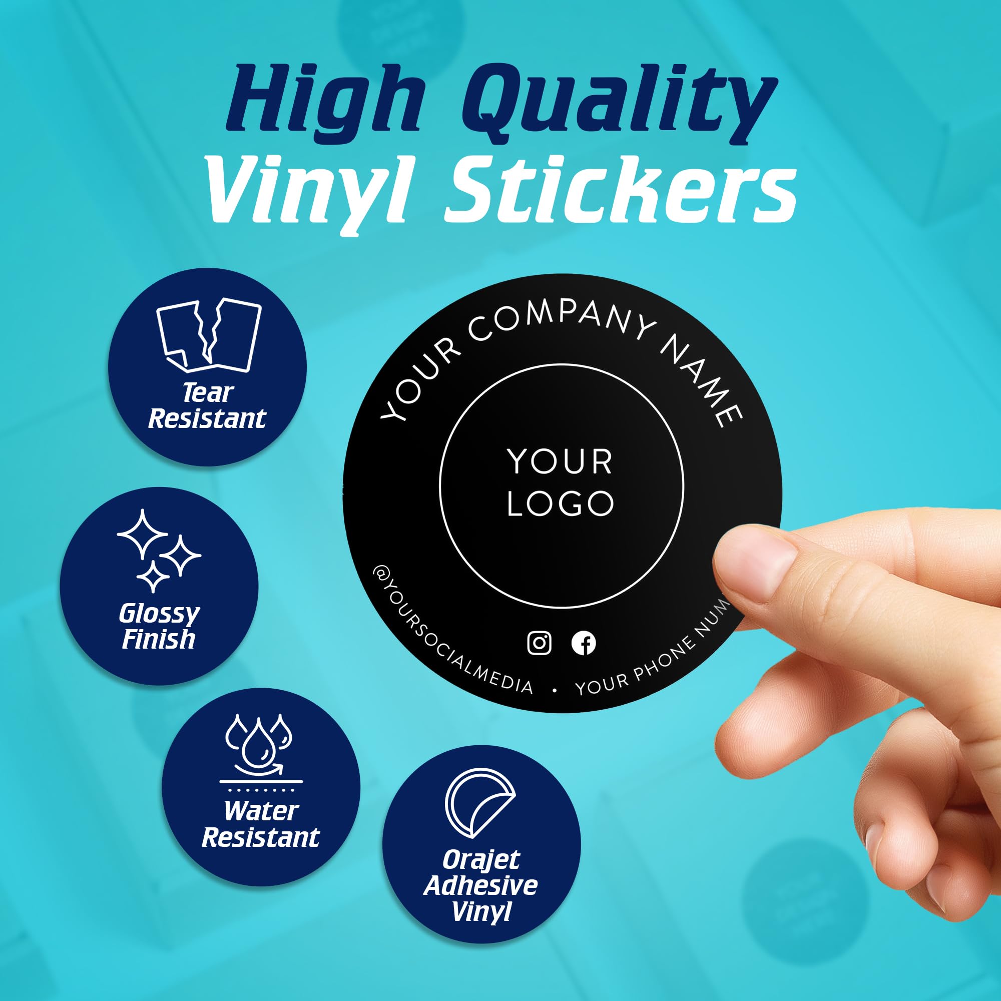 Custom Round Vinyl Stickers 3x3 Inch - Personalized Business Logo Labels for Packaging, Bottles, Jars & Candles | Waterproof Durable Decals for Branding, DIY Crafts & Small Business Marketing (Black, 100 Pack)