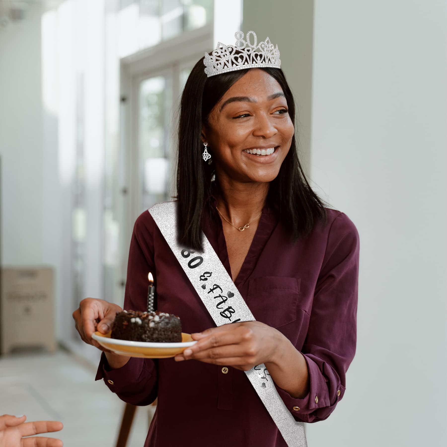 Elegant 80th Birthday Tiara & Sash Set for Women - Gold Crown & Happy Birthday Sash Kit - Perfect for Milestone Celebrations, Retirement Parties & Special Occasions