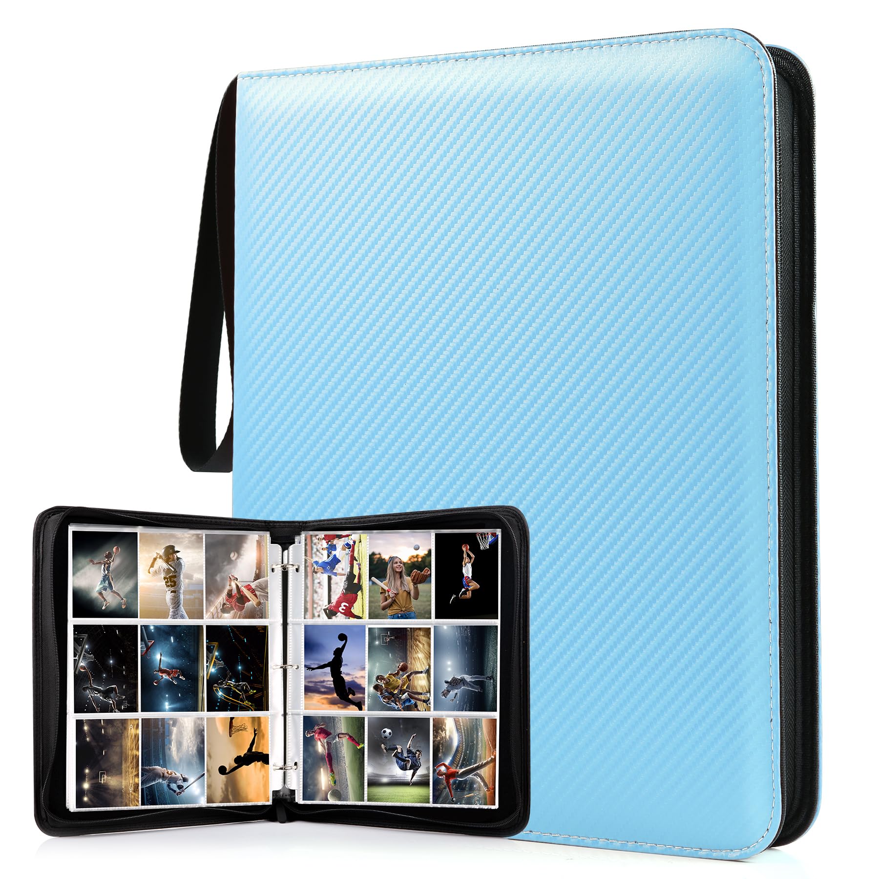 WOT I Trading Card Binder - 900 Pocket Baseball & Football Card Organizer with Zipper, Double-Sided Sleeves, Durable Carry Case (Light Blue) - Perfect for Collectors, TCG Games, and Sports Card Storage