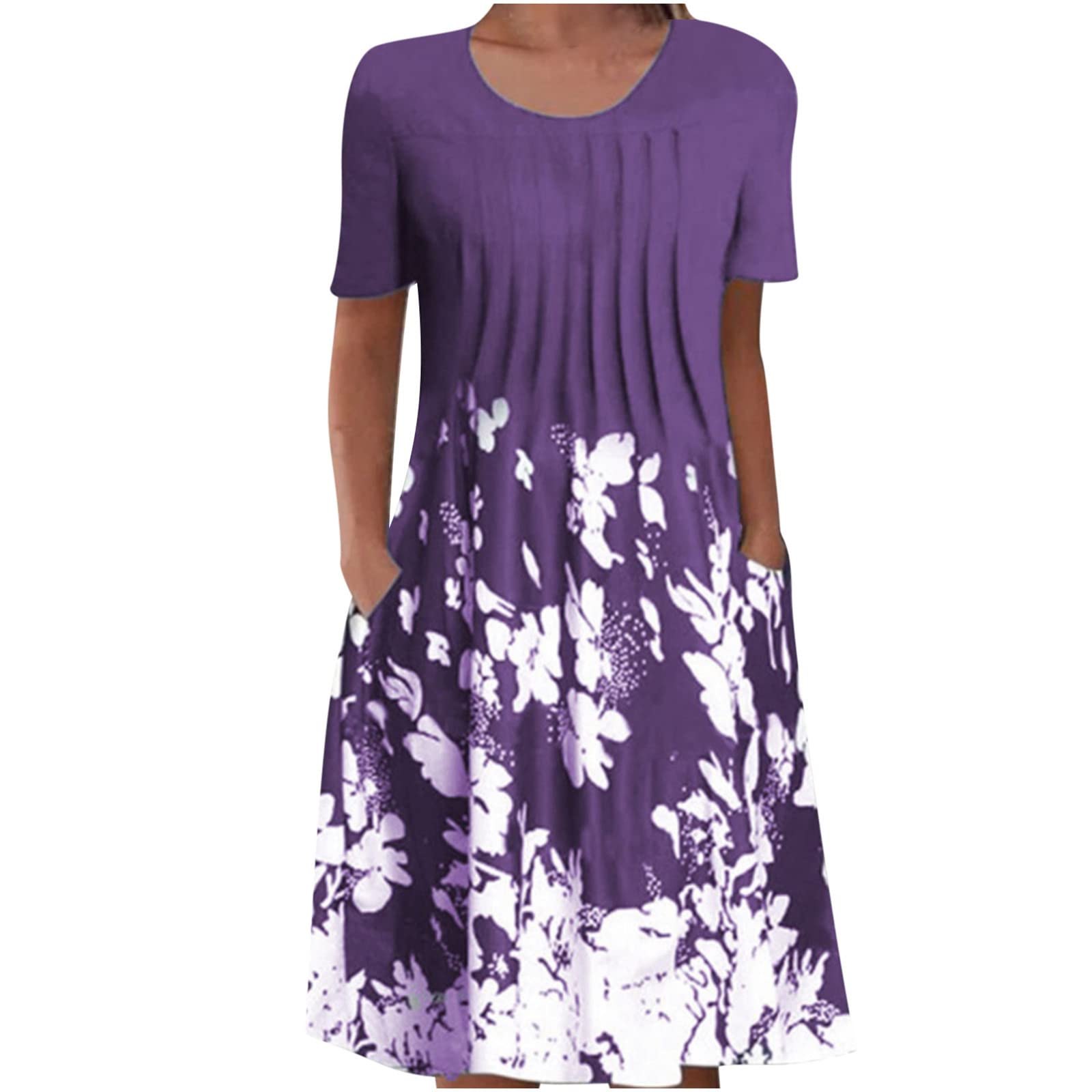 Luciava Women's Summer Floral Print Casual Dress - Round Neck Short Sleeve Foldable Party Holiday Dress | Perfect for Beach Vacations, Date Nights & Summer Outings