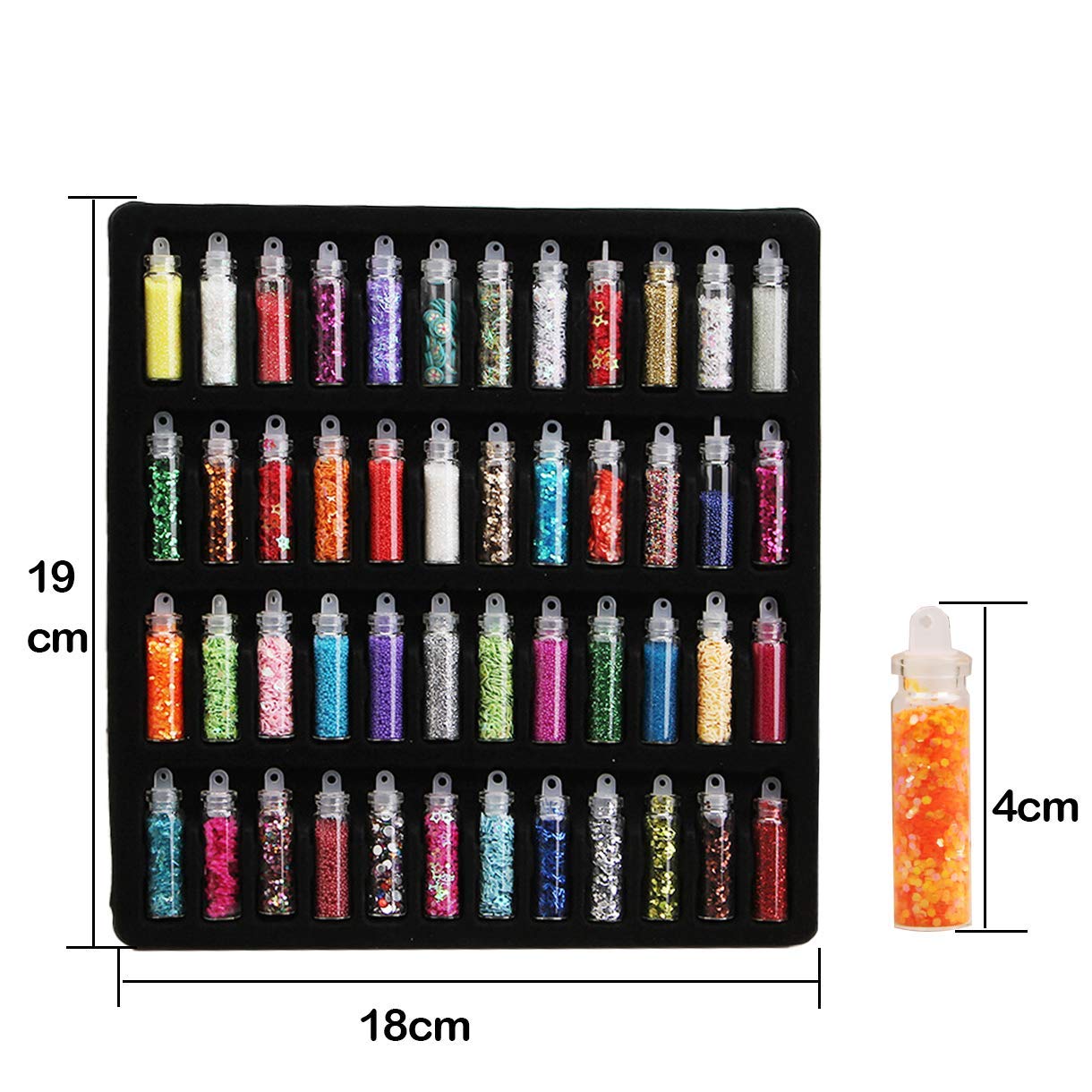 Belicia 3D Nail Art Decoration Kit - 48 Glass Bottles with Rhinestones & Free Nail Art Tweezer for DIY Manicure, Salon & Home Nail Design