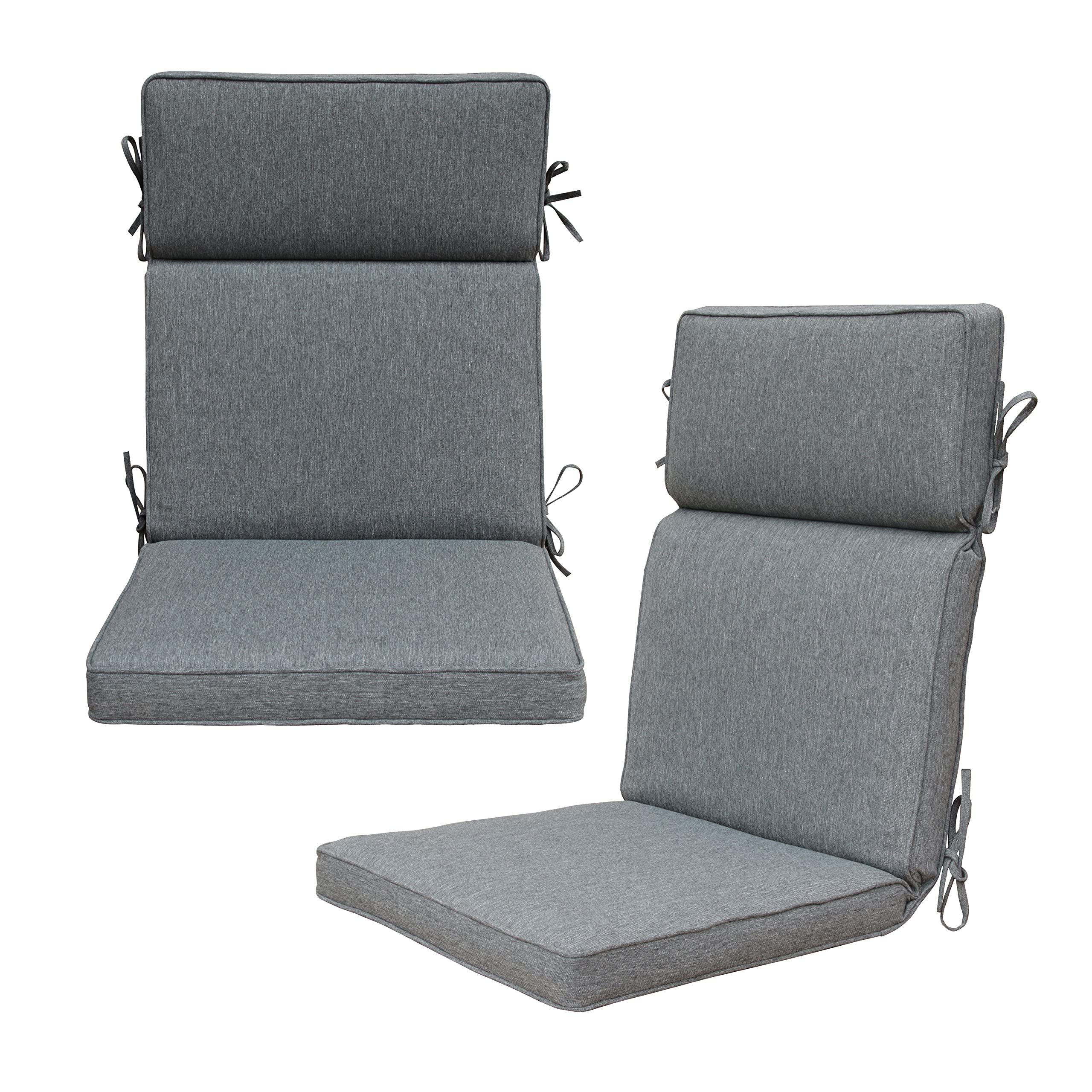 BOSSIMA Outdoor Patio High Back Chair Cushions - Replacement Adirondack Chair Cushions Box Edged Set of 2, Durable Olefin Fabric in Charcoal Grey - Perfect for Garden, Deck, and Poolside Relaxation
