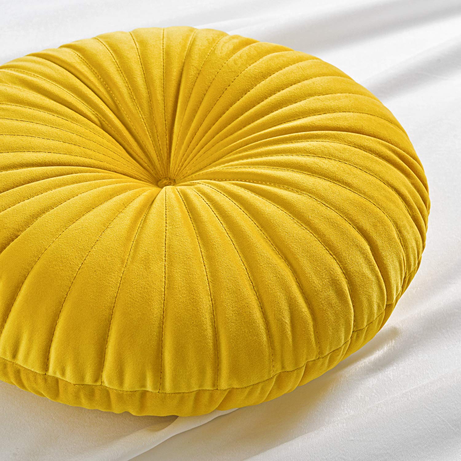 Roslynwood Shelly Round Solid Lemon Velvet Chair Cushion - 16x16 Inch Decorative Throw Pillow for Couch, Sofa & Floor - Soft Pumpkin Velvet Home Decor with Seashell Design | Perfect for Living Room, Bedroom & Nursery Accent