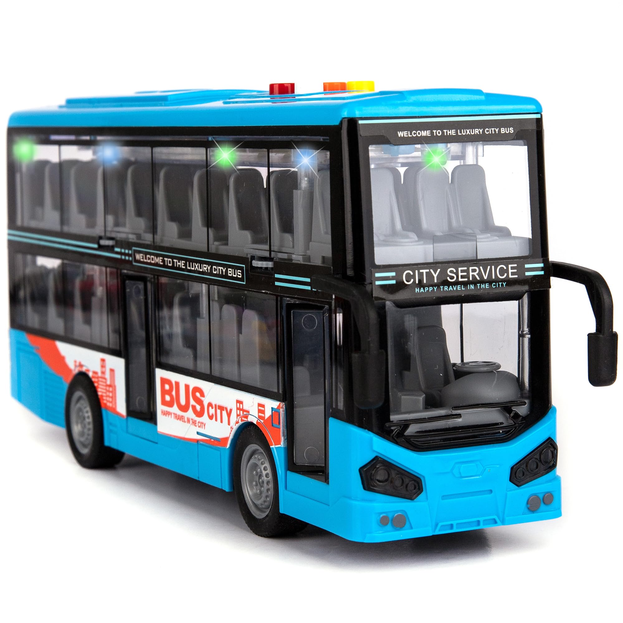 ArtCreativity Double Decker Bus Toy with Lights & Sounds - Friction Powered Kids Toy with Ceiling Lights & 4 Sound Effects - Open Doors - Perfect Gift for Boys & Girls Ages 3-8 - Great for Indoor Play, Birthday Presents & Pretend City Adventures