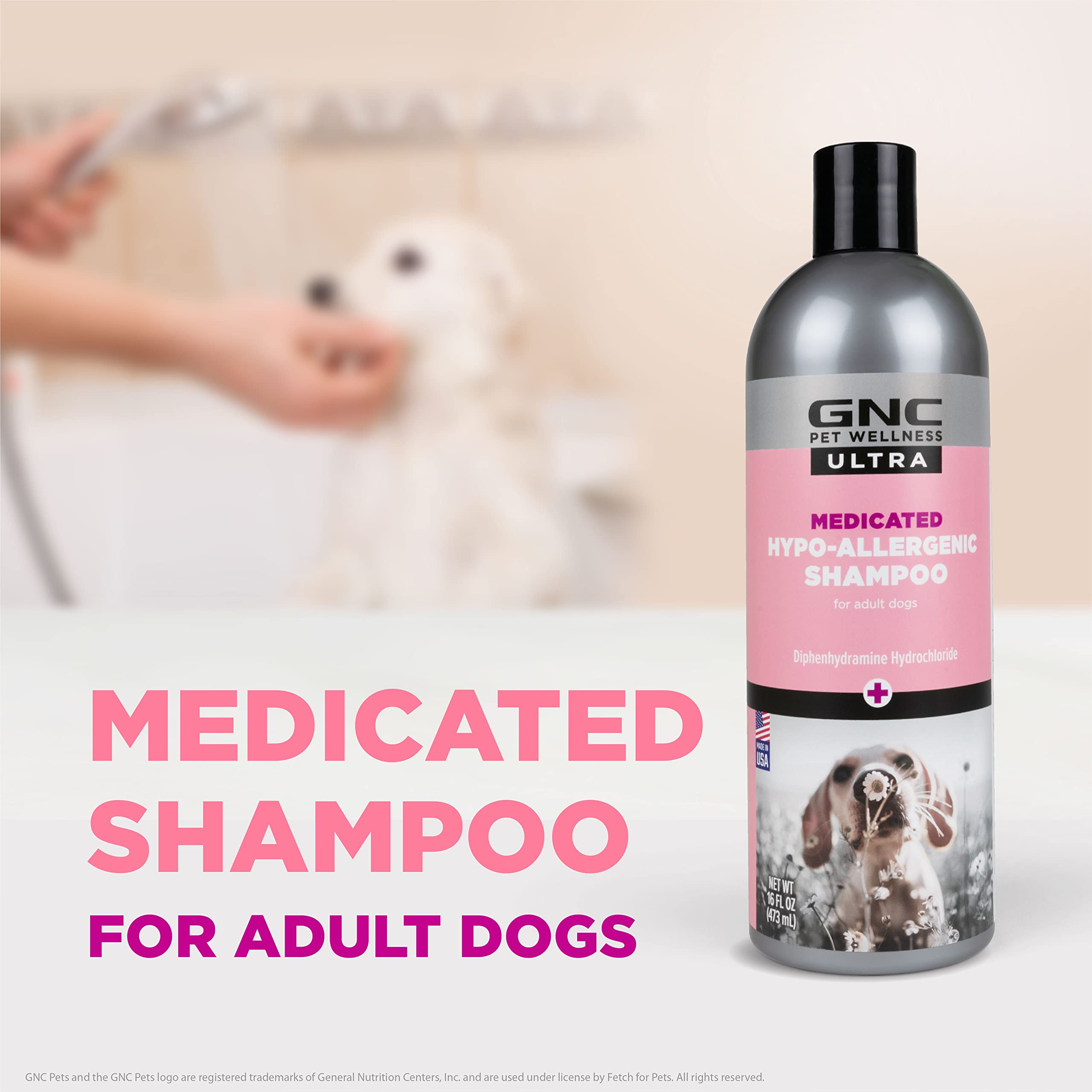 GNC Ultra Medicated Hypo-Allergenic Dog Shampoo 16oz - Sensitive Skin & Allergy Relief for Dogs | Fragrance-Free, Itch-Soothing Formula | Ideal for Bathing Dogs with Skin Irritations, Hot Spots & Allergic Reactions