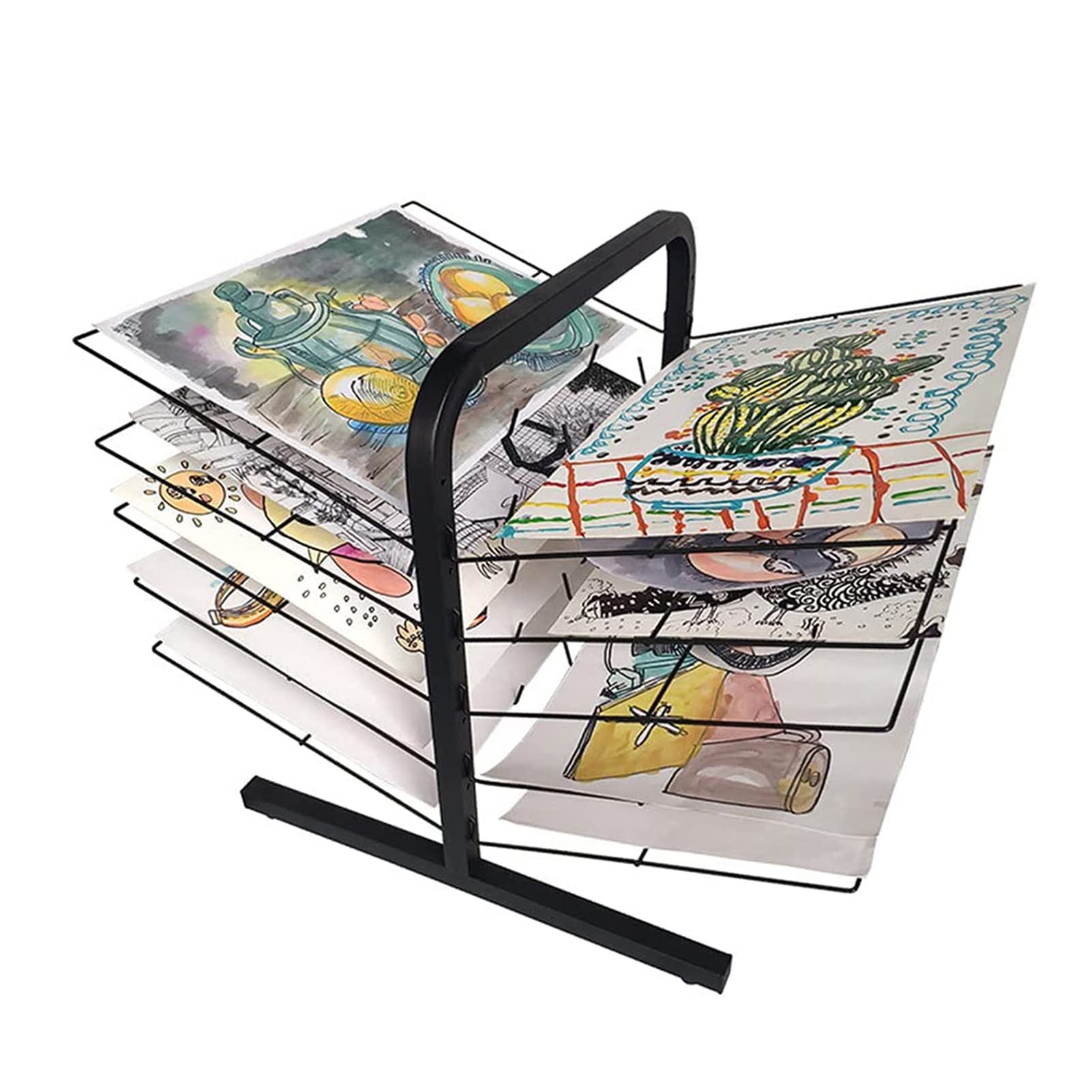 10-Tier Foldable Metal Art Drying Rack - Wall Mount & Tabletop Stand for Oil Paintings | Sturdy Classroom & Studio Organizer for Canvas, Paper & Artwork Drying