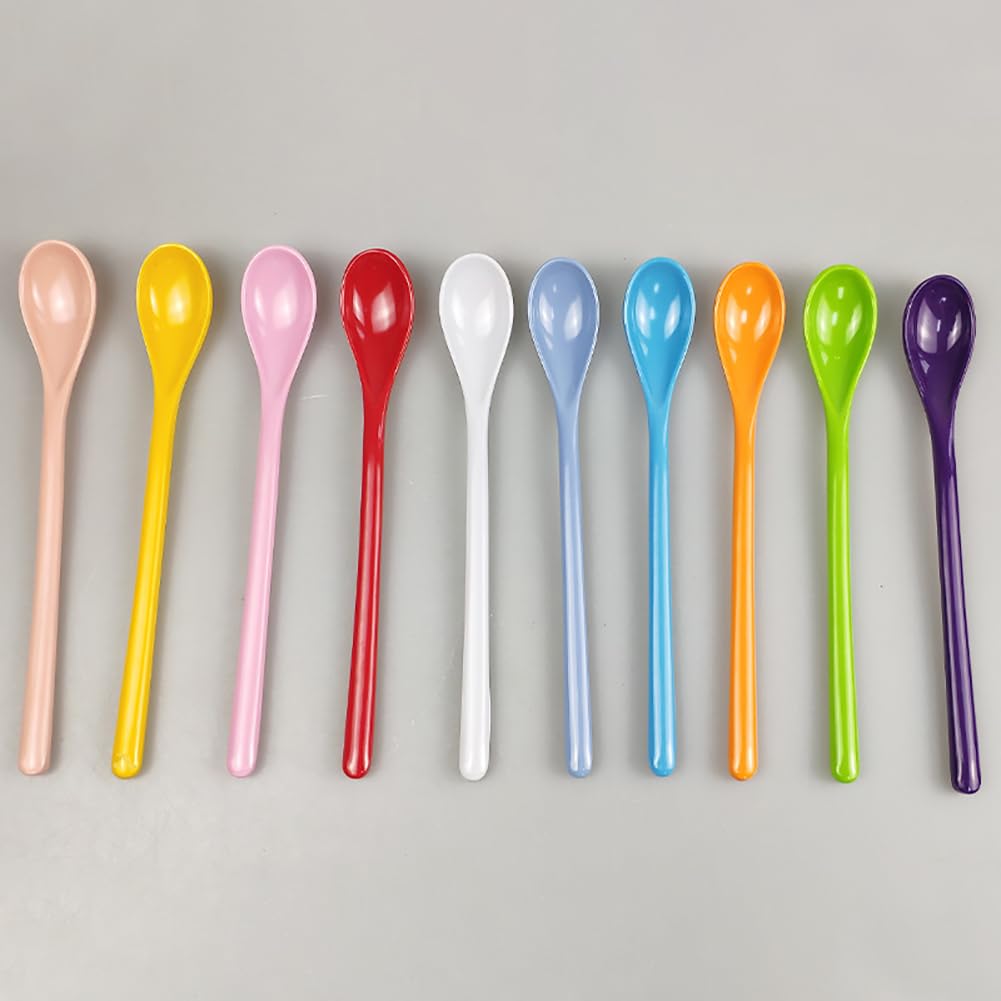 8-Piece Colorful Plastic Coffee Spoons - Long Handle Mixing & Stirring Spoons for Hot/Cold Drinks, Iced Tea, Ice Cream - Reusable & Durable Kitchen Utensils for Home, Cafe, Restaurant, Party