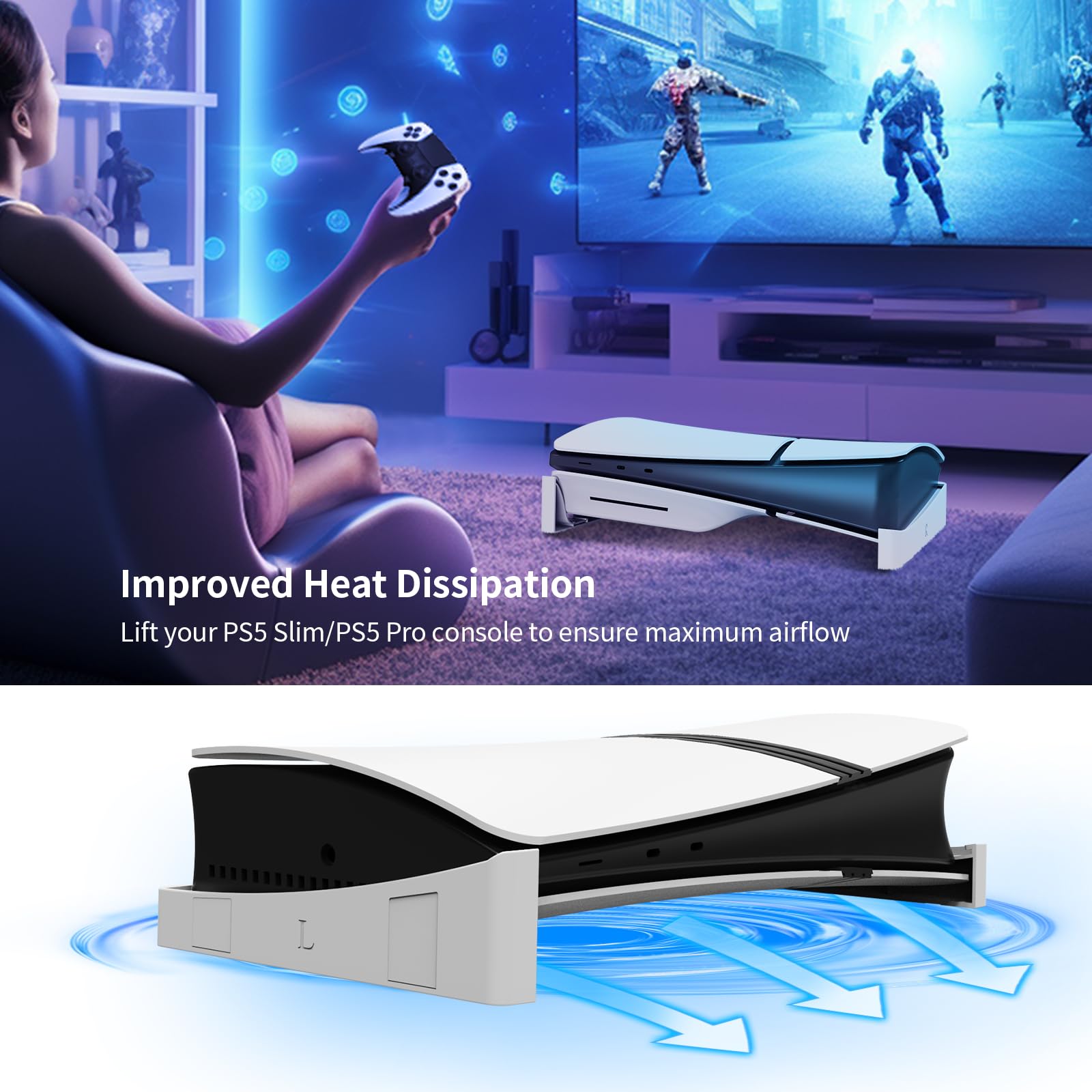 BeisDirect Horizontal Stand for Sony PS5 Slim - Base Support Compatible with PS5 Disc & Digital Edition, Non-Slip Accessories (White) - Perfect for Gaming Setups, Living Room & Bedroom Organization