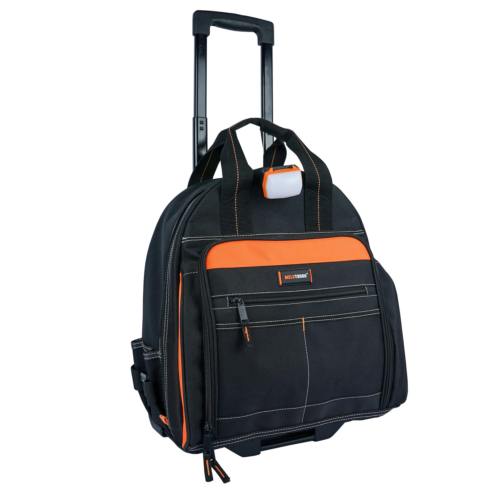 MELOTOUGH Heavy Duty Rolling Tool Bag with LED Light, Telescoping Handle & Wheels - Electrician Tool Bag for Men, Tradesmen & Travel - Perfect for Job Sites, Repairs & On-the-Go Work