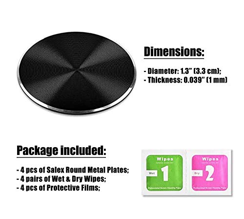 4 Pack Metal Plates Replacement Set for Magnetic Car Mount - Strong 3M Adhesive Round Discs for Phone Case Back, Cell Phone Holder Stickers - Perfect for Car Dashboard, Office Desk & Home Use