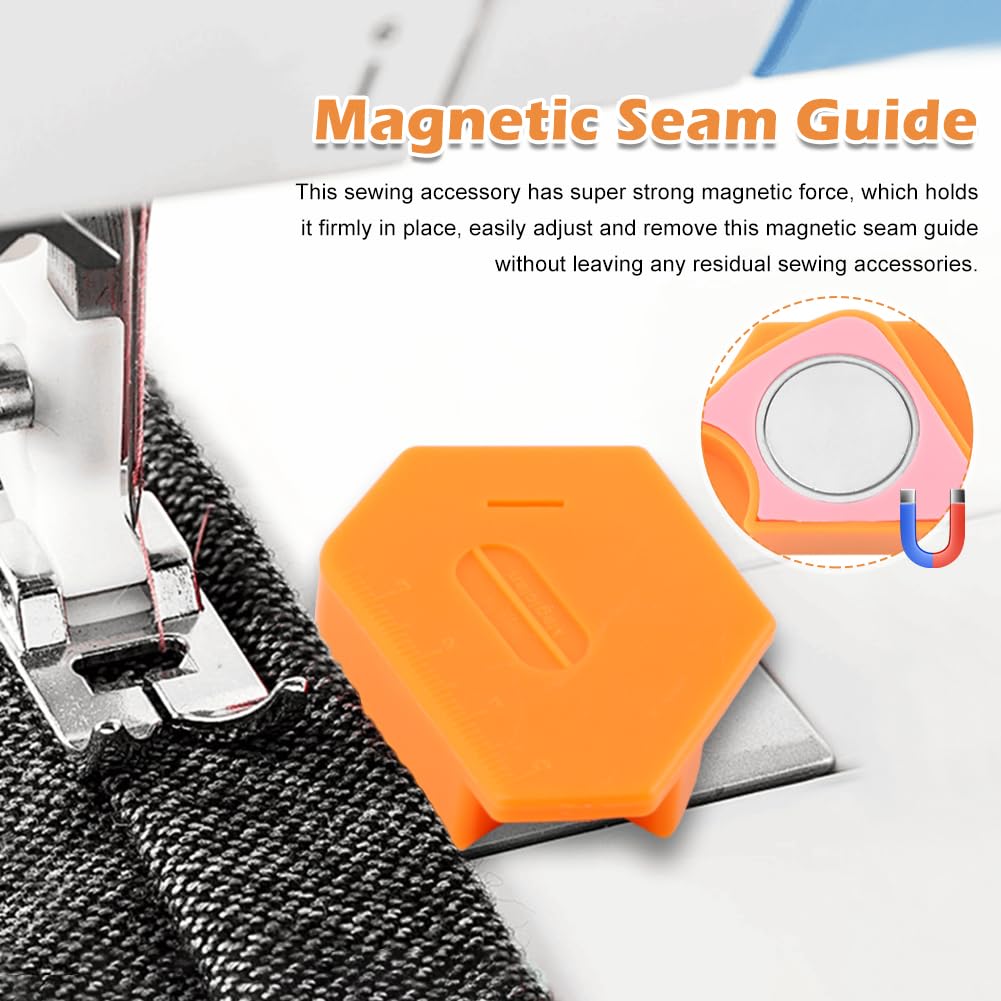 2-Piece Magnetic Seam Guide for Sewing Machine - Universal Polygonal Hemmer Guide with Measurement Scale | Perfect Sewing Accessory for Beginners & Enthusiasts | Ideal for Quilting, Dressmaking & DIY Craft Projects