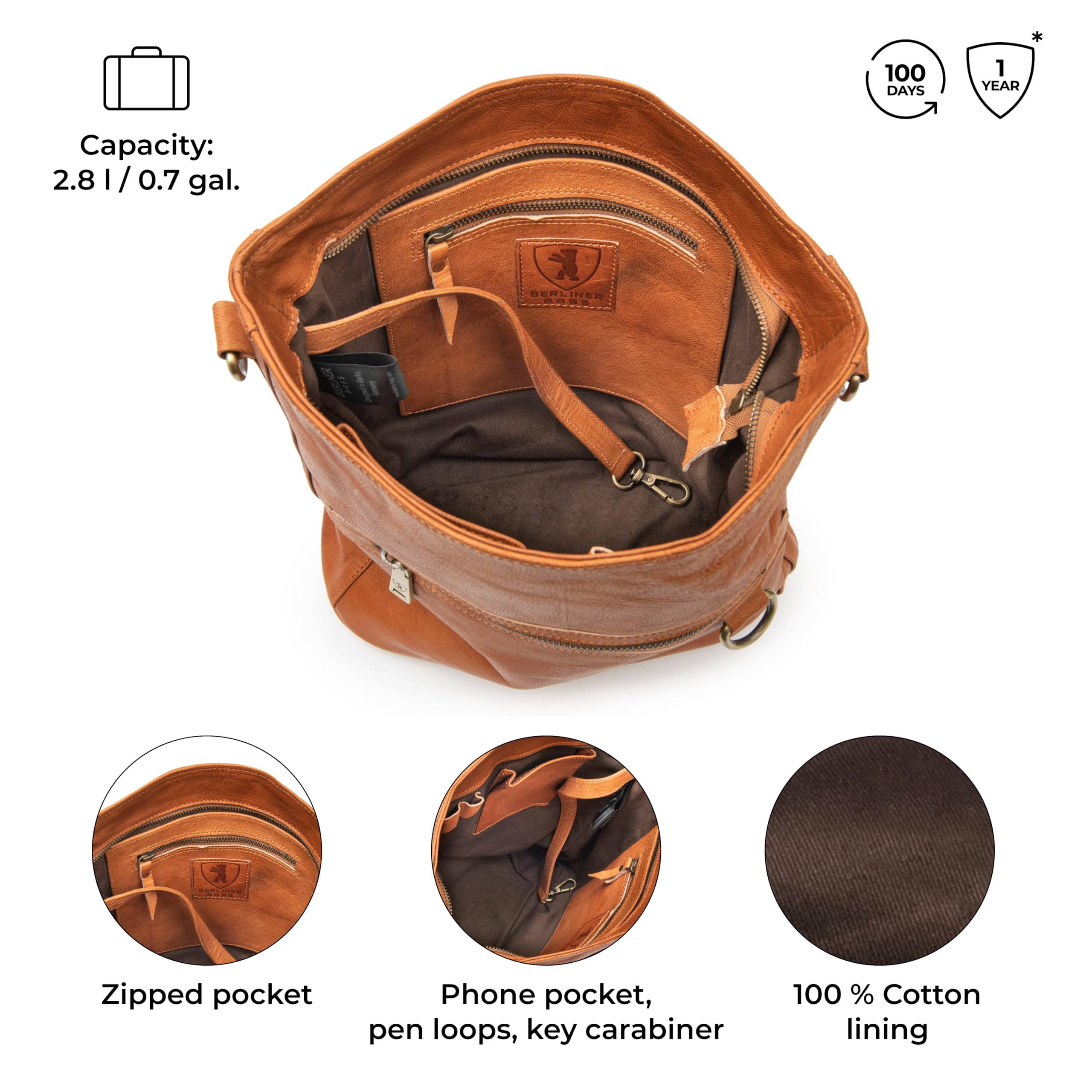 Vintage Genuine Leather Shoulder Bag for Women - BERLINER BAGS Siena Crossbody Purse | Stylish Handbag for Everyday Use, Travel & Date Night