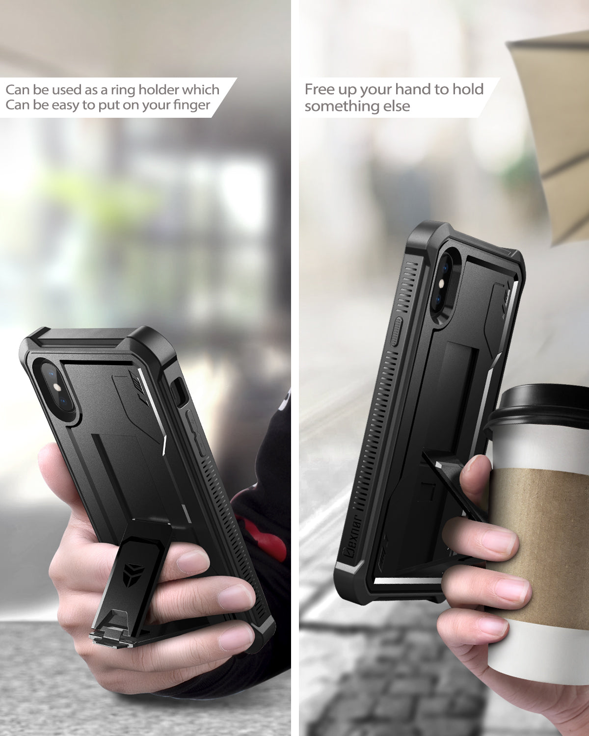 Durable Shockproof Rugged Case for iPhone X/XS with Built-in Kickstand & Full Body Protection - Includes Screen Protector - Perfect for Outdoor, Travel & Daily Use