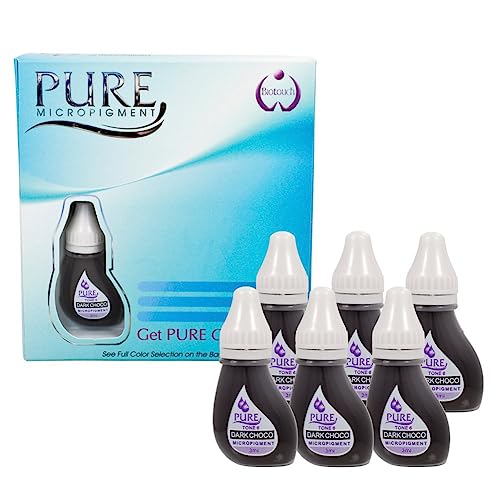 BIOTOUCH Professional Microblading & Permanent Makeup Ink - Dark Chocolate Tattoo Pigment for Eyebrows, Lips & Eyeliner - 6-Pack (3ml Each) - Ideal for PMU Artists & Cosmetic Tattoo Professionals - Perfect for Salon Use, Beauty Treatments & Semi-Permanent Makeup Applications