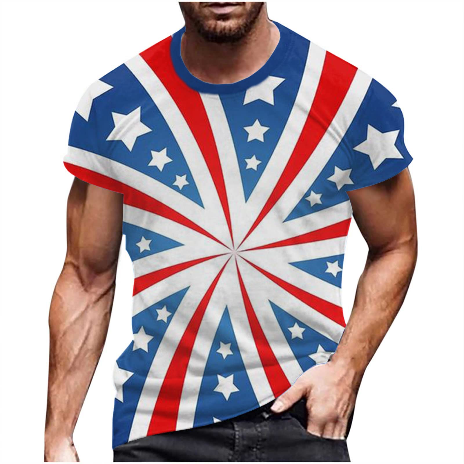 Men's 4th of July Patriotic T-Shirt - American Flag Graphic Tee, Short Sleeve Casual Top for Summer BBQ, Independence Day Celebration & Outdoor Activities
