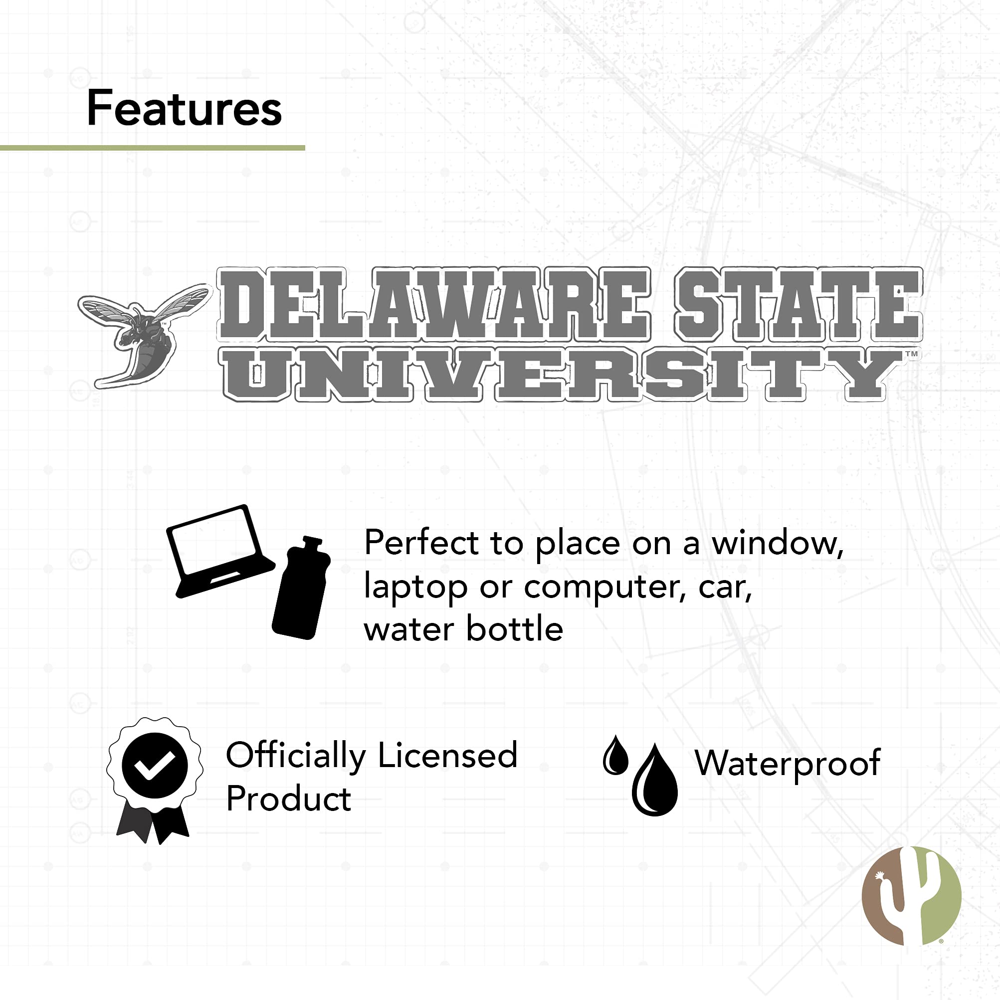 Delaware State University DSU Hornets Logo Vinyl Decal Sticker - 8 Inch Waterproof Cactus Design for Laptop, Water Bottle, Car, Scrapbook - Perfect for College Students, Alumni & Fans