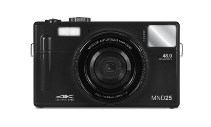 MINOLTA MND25 48MP Digital Camera with Autofocus & 4K Ultra HD Video - Built-in Selfie Mirror (Black) - Perfect for Vlogging, Travel Photography and Content Creation