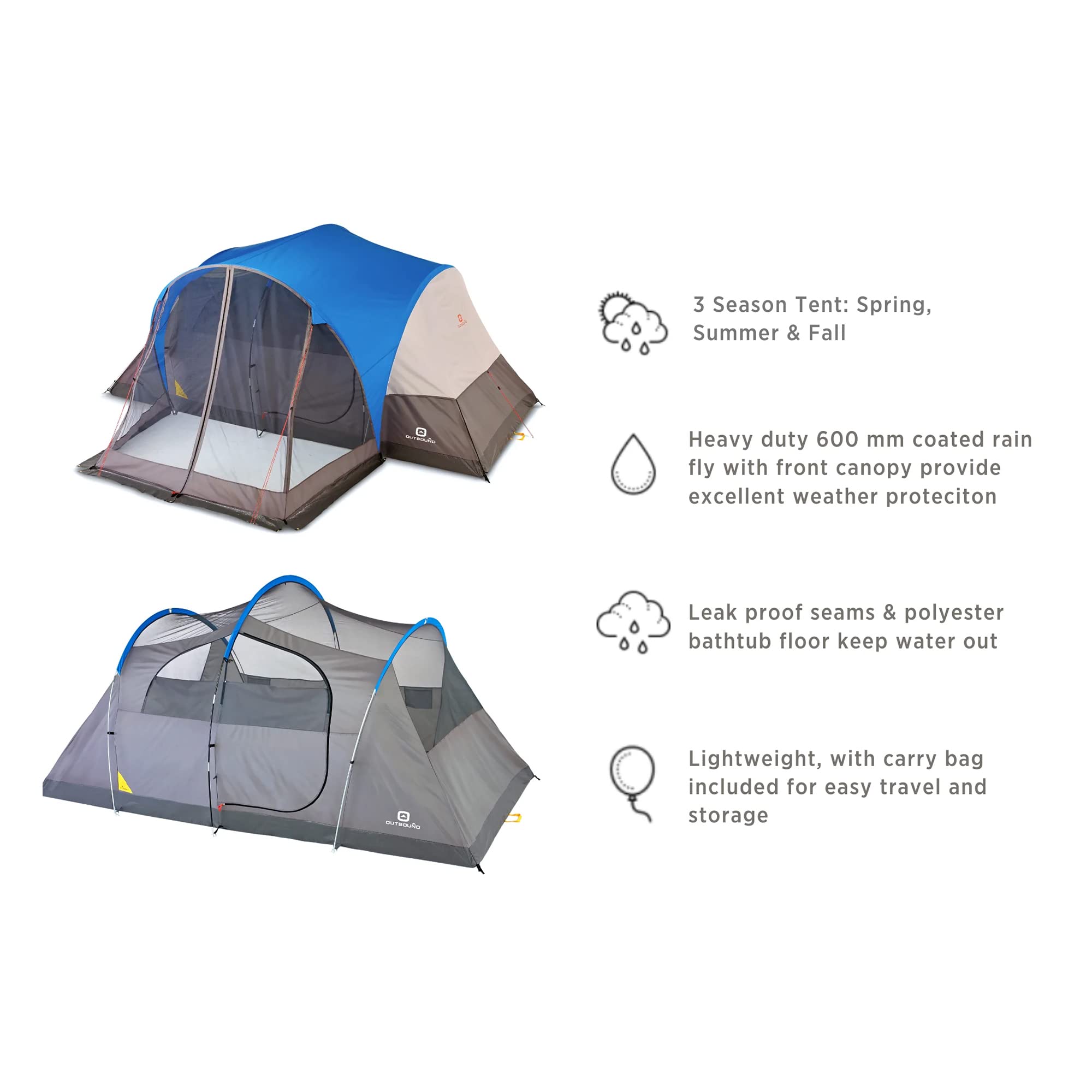 Outdoor Dome Tent for Camping - 3 Season Waterproof Tent with Rainfly & Carry Bag | Easy Setup for Backpacking, Hiking & Family Camping Trips