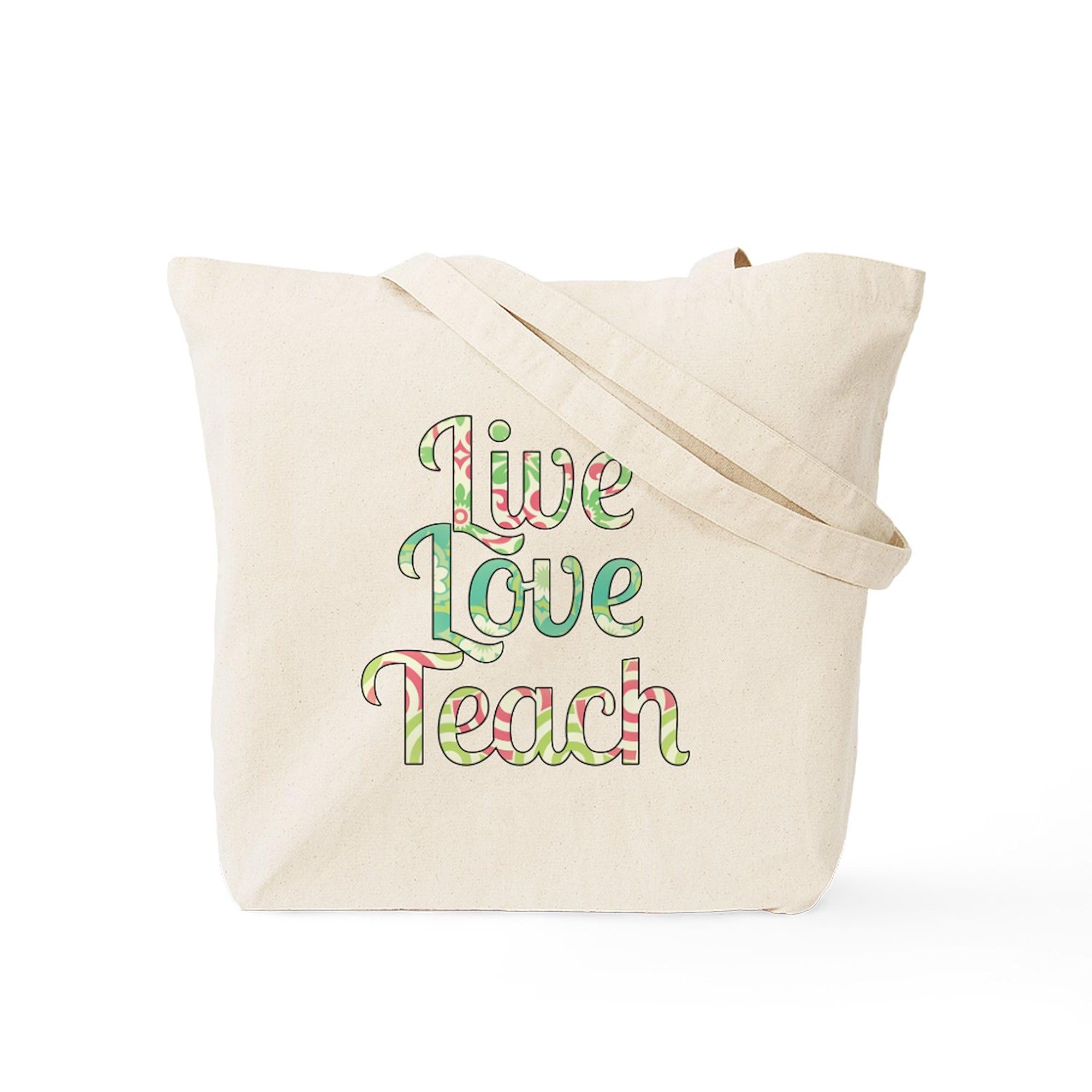 Live Love Teach Natural Canvas Tote Bag - Reusable Eco-Friendly Shopping Tote for Teachers, School, Groceries & Everyday Use