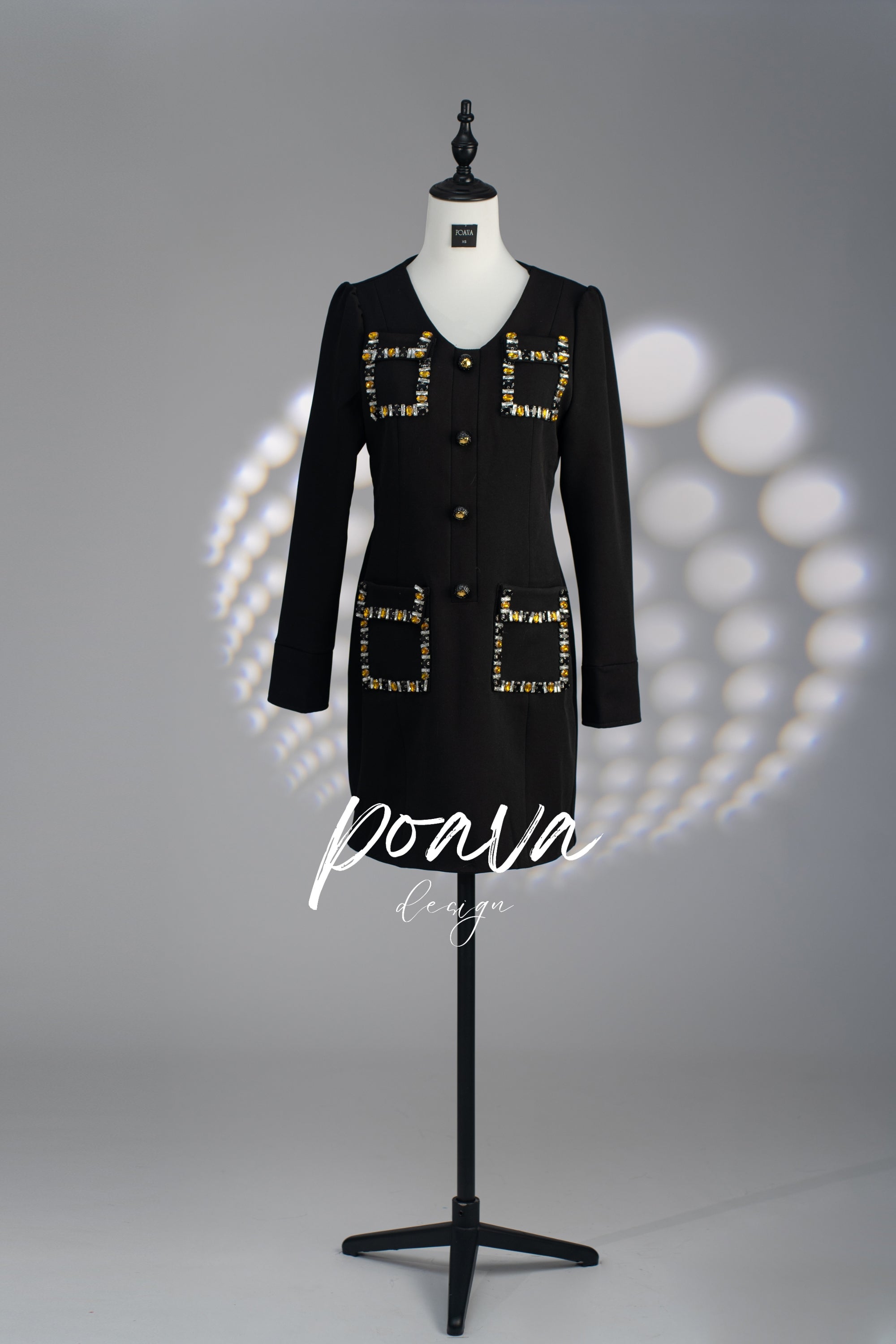 Elegant Black Crystal Embellished Mini Dress for Women - Perfect for Parties, Cocktails & Evening Events