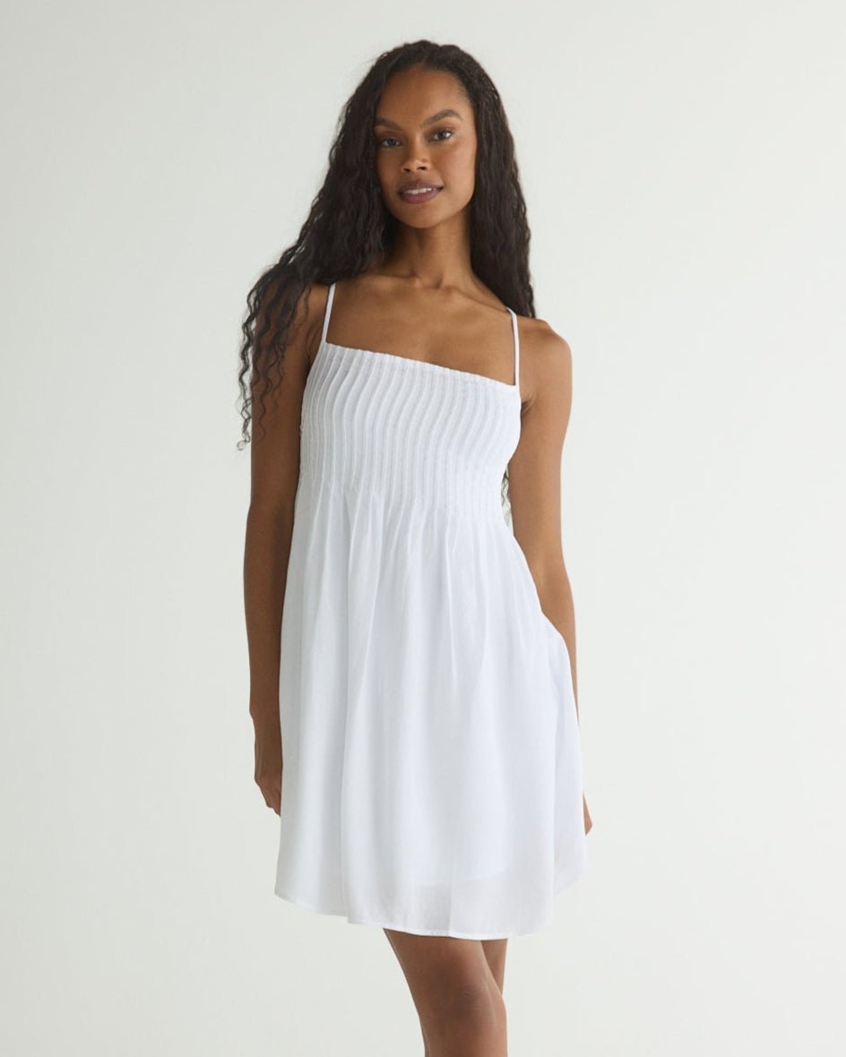 Flowy Pintuck Dress for Women - Elegant White Summer Dress for Casual Wear, Office, and Special Occasions