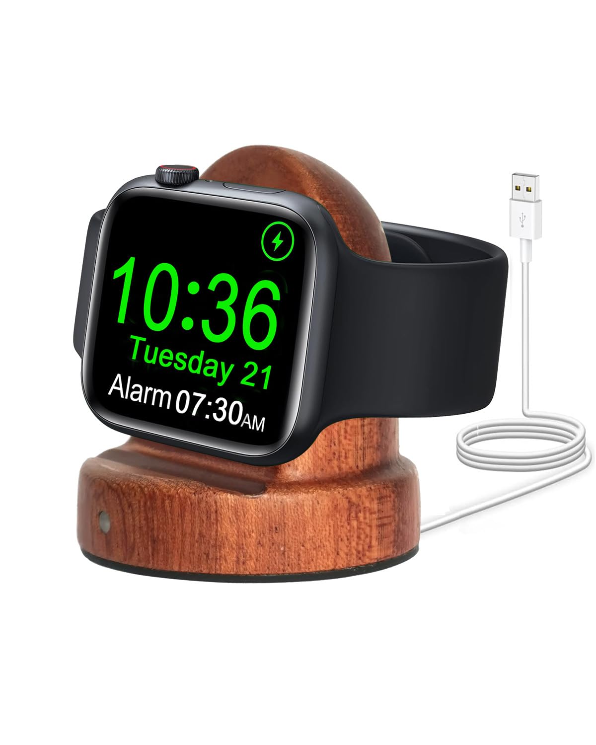 Premium Sapele Wood Apple Watch Charger Stand - Fast 3W USB-C Charging for Apple Watch Series 10/9/8/7/6/5/4/3/2/1/SE/SE2/Ultra/Ultra 2 - Portable Nightstand Mode Charging Dock for Home, Office & Travel