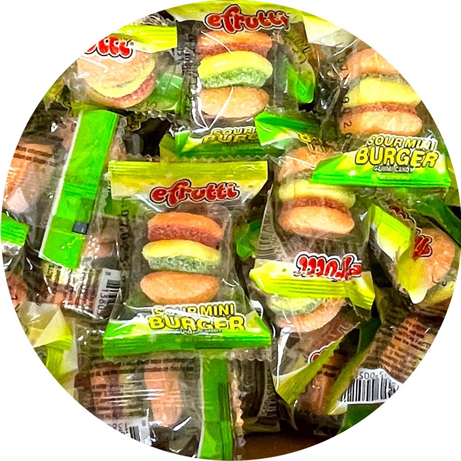 Efrutti Sour Mini Burger Gummy Candy - 60 Count Box | Fun & Tasty Treat for Parties, Snacks, and Gifts