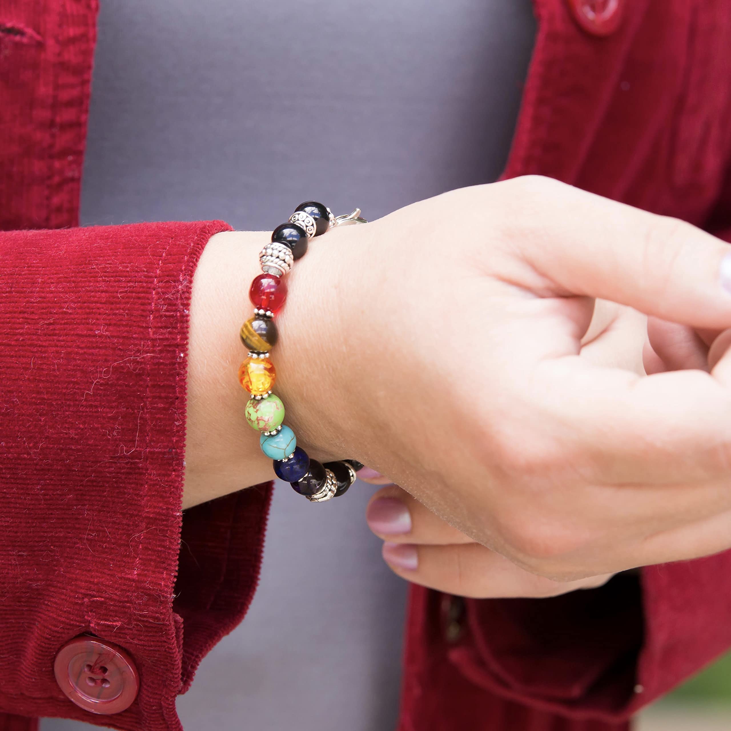 Stretchable Medical Alert Bracelet with Interchangeable Bands - 3pc Set (Chakra Design, Custom Sizing) - Perfect for Daily Wear, Travel & Emergency Situations - Excludes Medical ID Tag