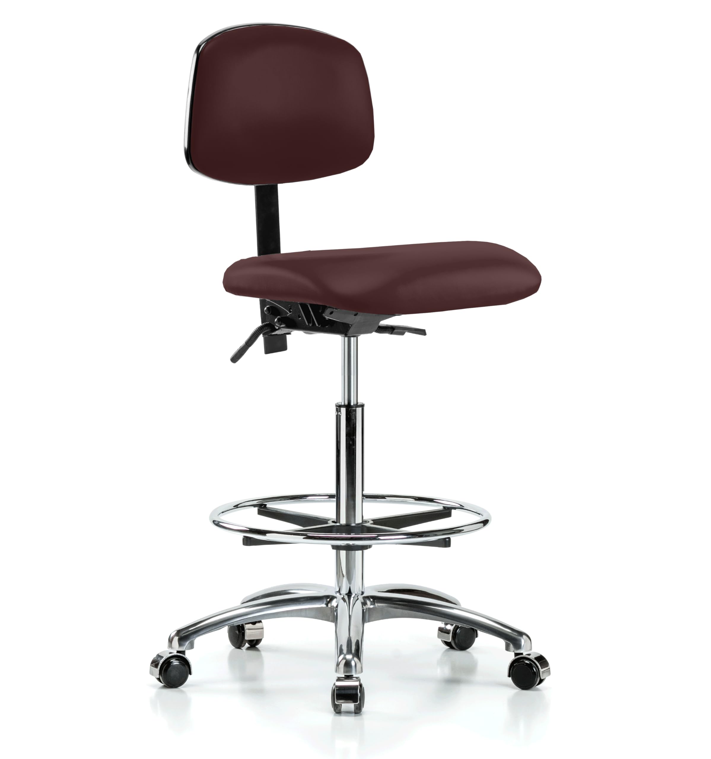 Adjustable Rolling Lab Chair with Chrome Perch & Foot Ring - 24-33.5