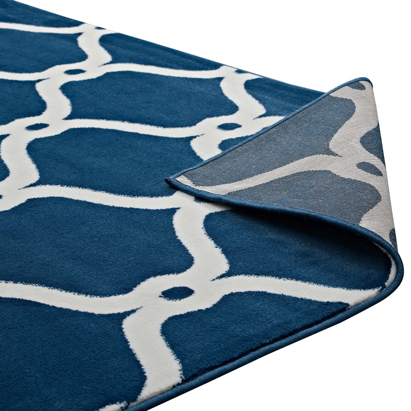 Modern Contemporary Urban Living Room Area Rug - Soft Fabric Floor Carpet Runner in Multi-Tone Navy Blue - Perfect for Lounge, Bedroom & Home Decor