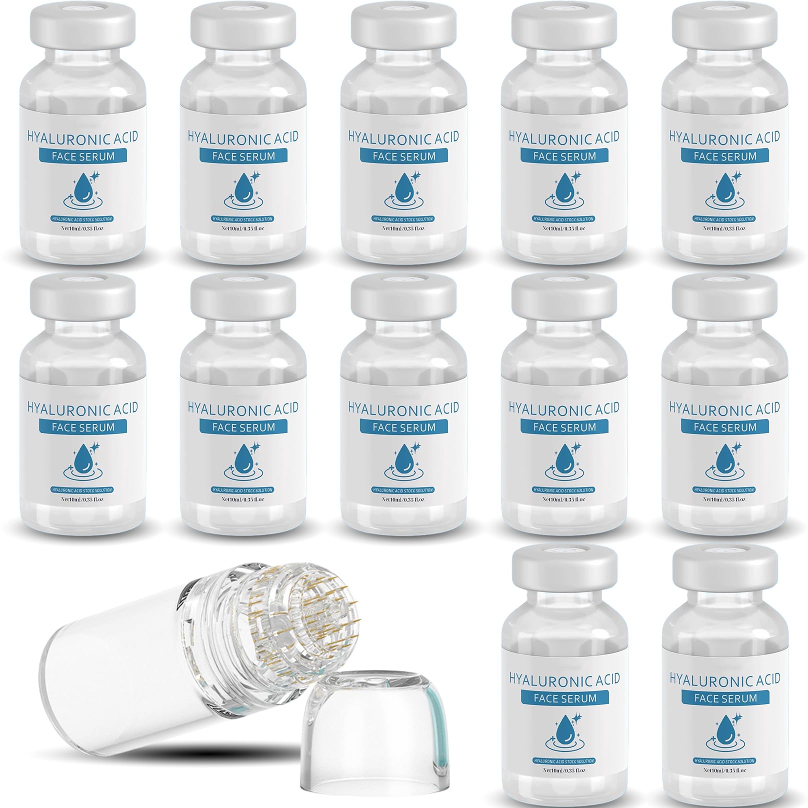 12Pcs Micro Infusion System for Face and Lips - Hyaluronic Acid Serum for Smooth Skin, Anti-Aging & Hydration, Suitable for All Skin Types | At-Home Skincare Treatment for Wrinkles & Fine Lines