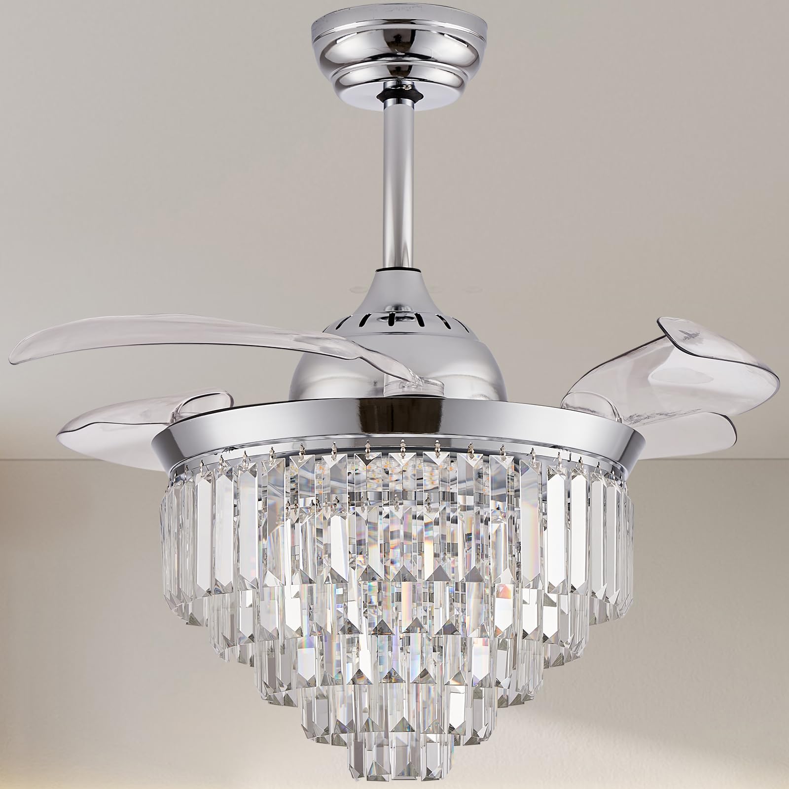 Dimmable Crystal Ceiling Fan with Light & Remote - 36