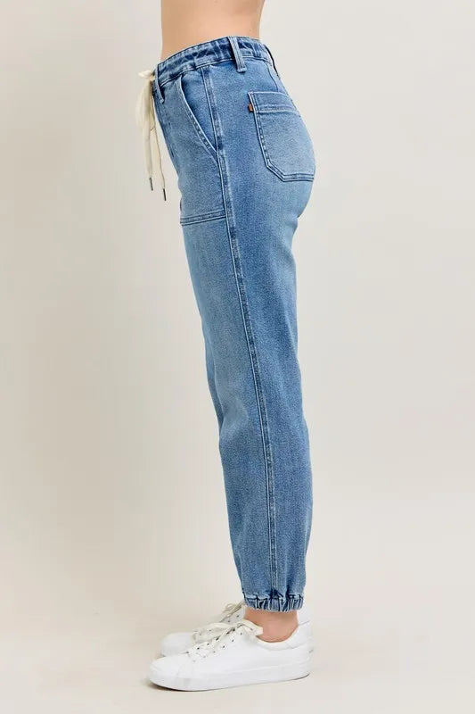 Judy Blue High Waist Stretch Denim Jogger Pants for Women - Comfortable Casual & Lounge Wear for Everyday Style