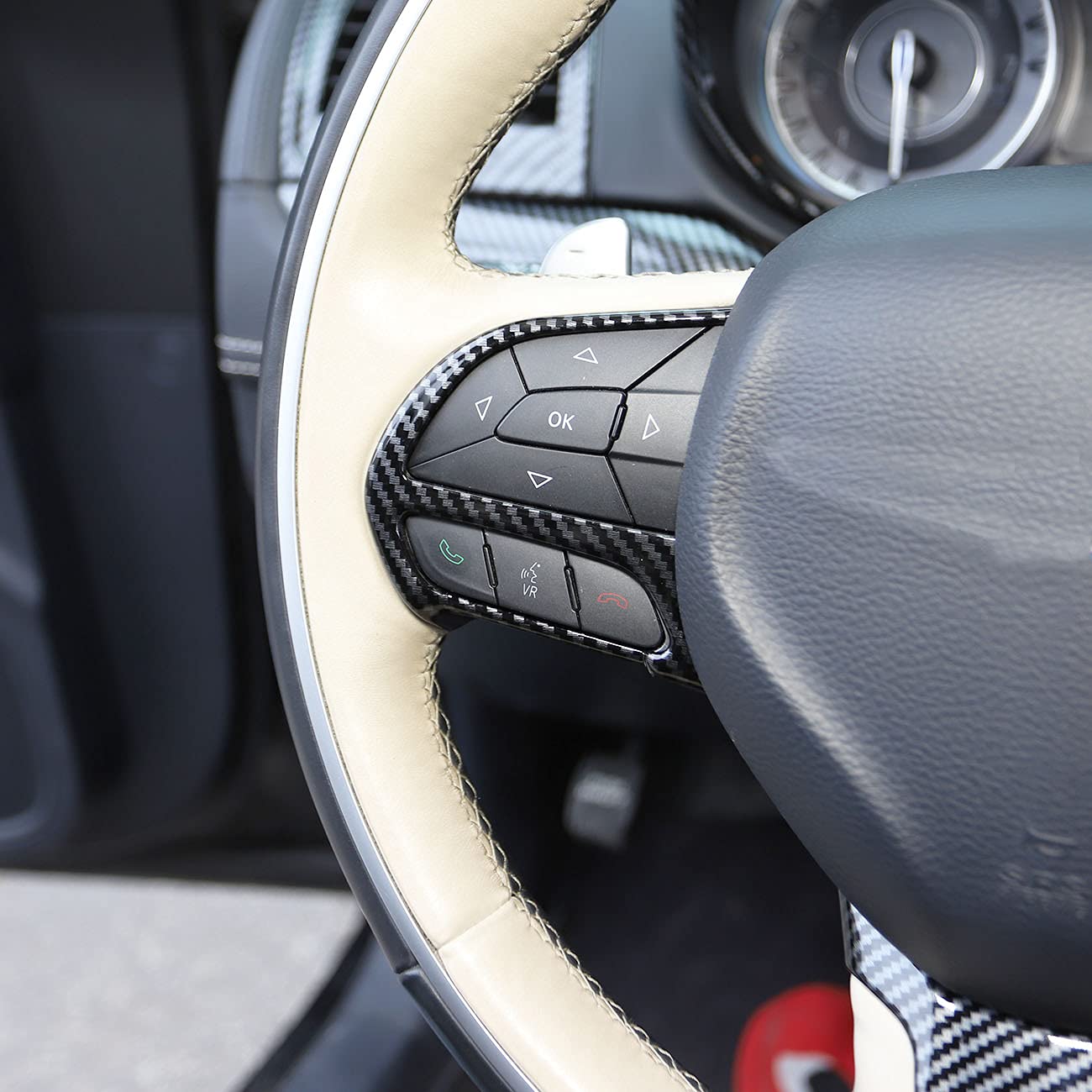 Premium Carbon Fiber Steering Wheel Cover Trim Bezel Kit for 2015-2021 Chrysler 300 - Upgrade Interior Style & Grip for Enhanced Driving Comfort