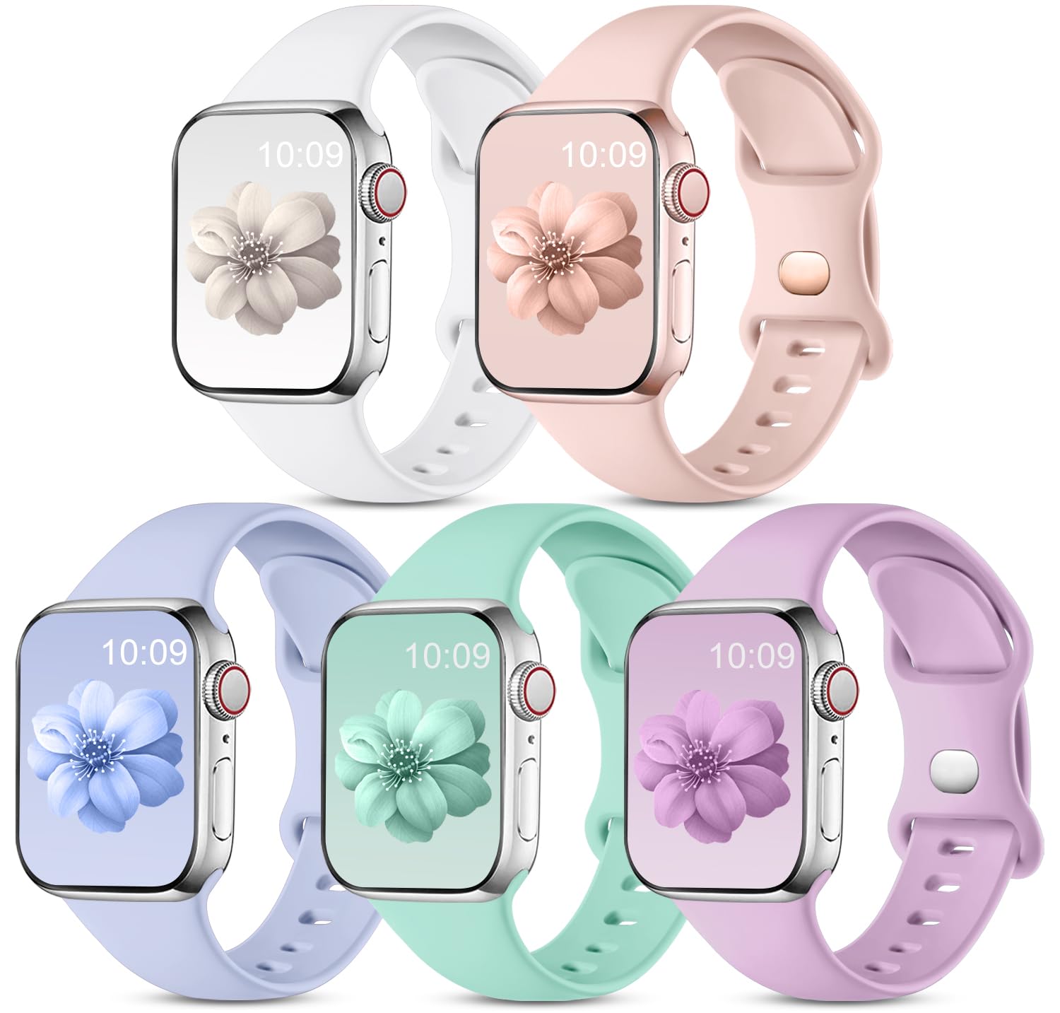 5 Pack Soft Silicone Sport Bands Compatible with Apple Watch 38mm 40mm 41mm - for iWatch Series 8/7/6/5/4/3/2/1/SE/Ultra - Breathable & Comfortable Strap for Men & Women - Perfect for Workouts, Running & Daily Wear (S/M Size)