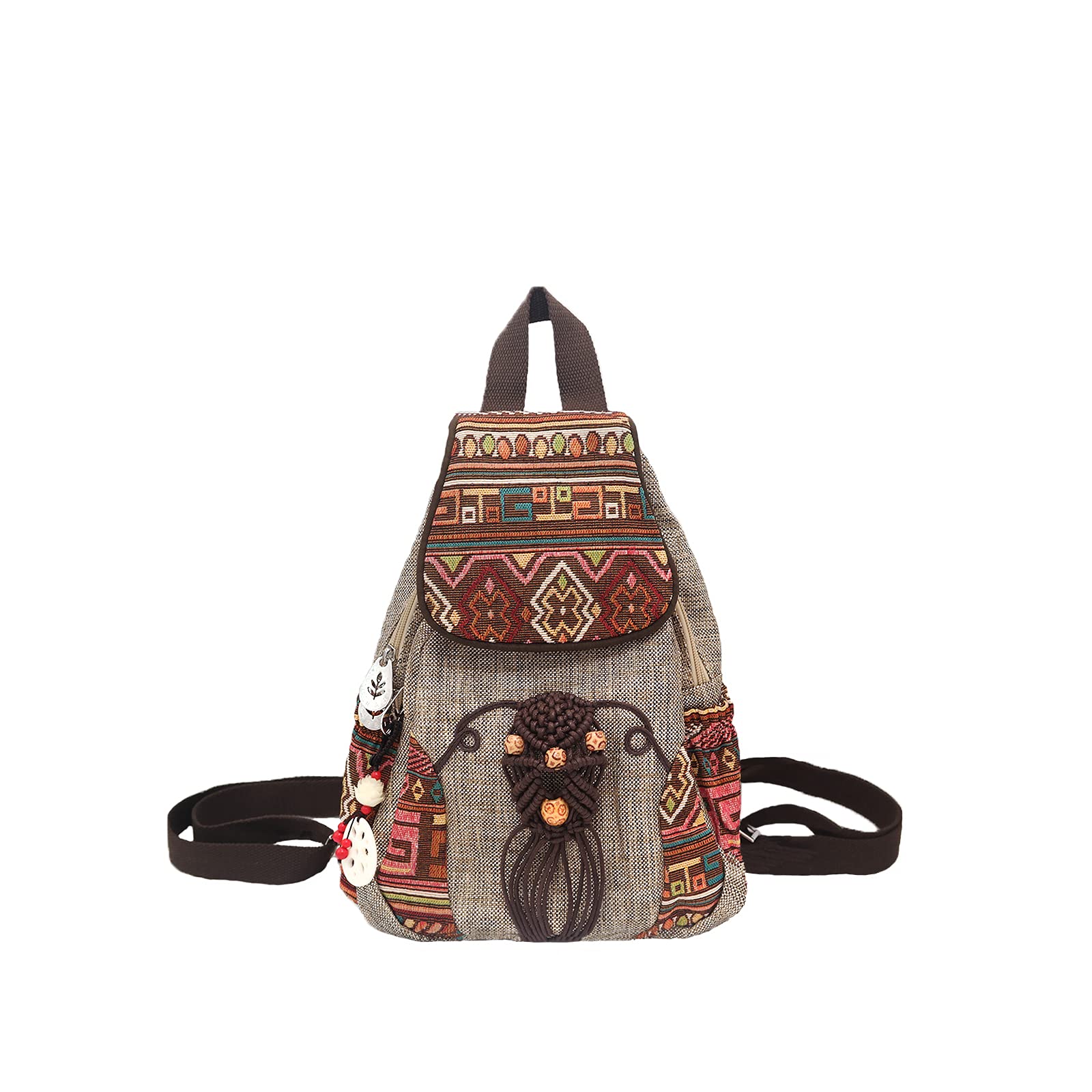 HUANGGUOSHU Women's Boho Sling Backpack - Convertible Canvas Knit Backpack with Multiple Pockets - Hand-Woven Casual Shoulder Bag for Girls & Young Adults - Perfect for Travel, School, and Everyday Use