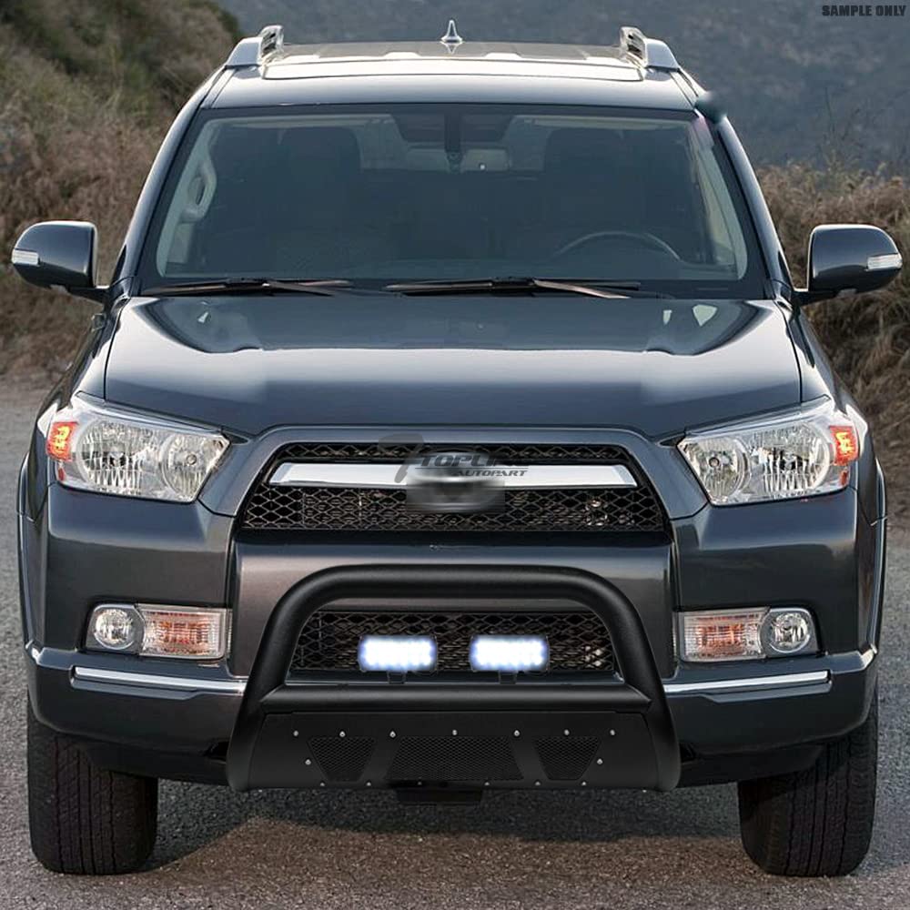 Textured Black Studded Mesh Bull Bar Brush Push Front Bumper Grill Grille Guard with Skid Plate + 36W CREE LED Fog Lights for 2010-2024 Toyota 4Runner - Off-Road Protection & Style Upgrade for Adventure & Daily Driving