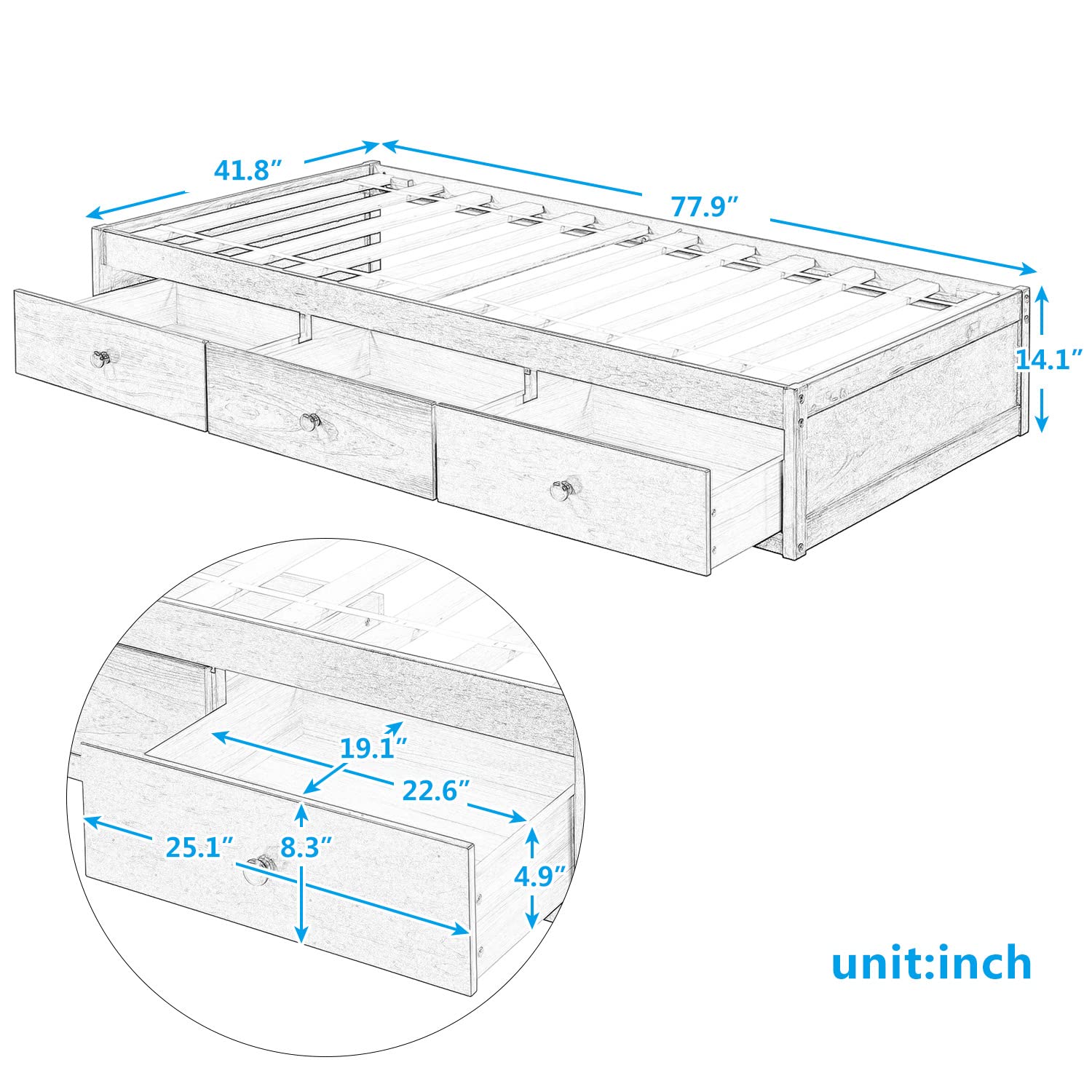 Minimalist Oak Wood Daybed with 3 Drawers - Twin Size Captain's Storage Platform Bed | Multi-Functional Sofa Bed Frame for Living Room & Guest Bedroom | No Box Spring Needed | Perfect for Small Spaces, Studio Apartments & Home Offices