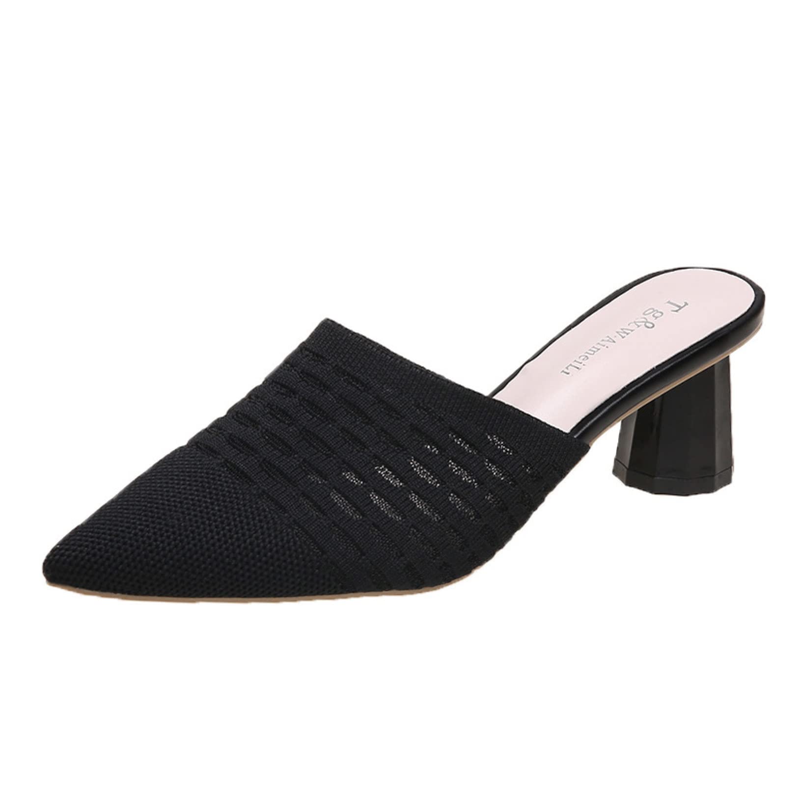 Women's Chunky High Heel Mules - Breathable Mesh Knit Slingback Dress Shoes for Party & Evening Wear | Comfortable Women's Fashion Mule Sandals for Weddings, Date Nights & Special Occasions