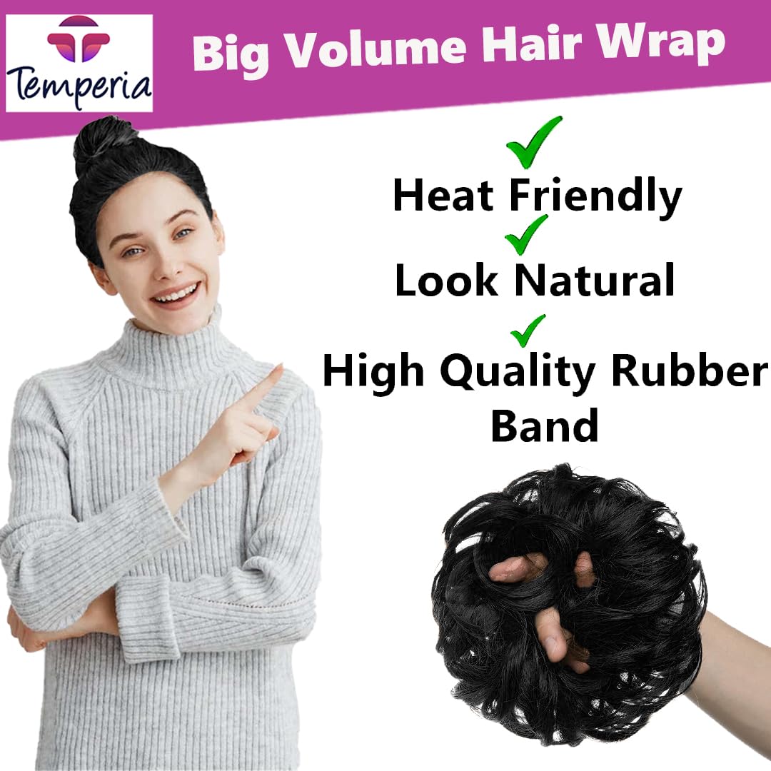 Stylish Juda Hair Buns & Messy Bun Hair Extensions for Women - Fake Donut Maker Scrunchies with Elastic Band (Black, 1PC) - Perfect for Updos, Ponytails & Everyday Hairstyles
