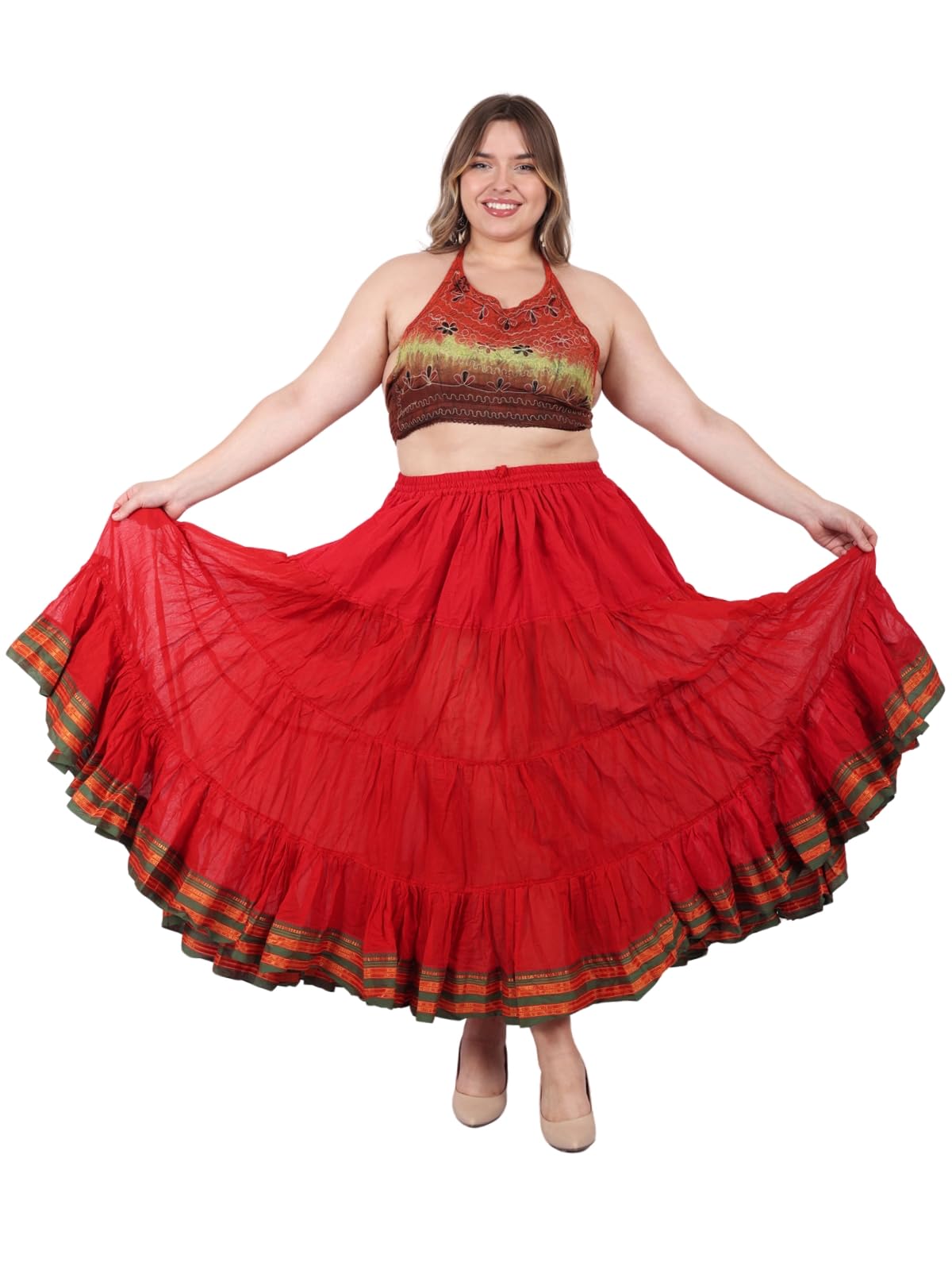 25 Yard American Tribal Style Dance Cotton Tiered Flounce Maxi Full Skirt - Perfect for Belly Dancing, Boho Festivals & Tribal Performances
