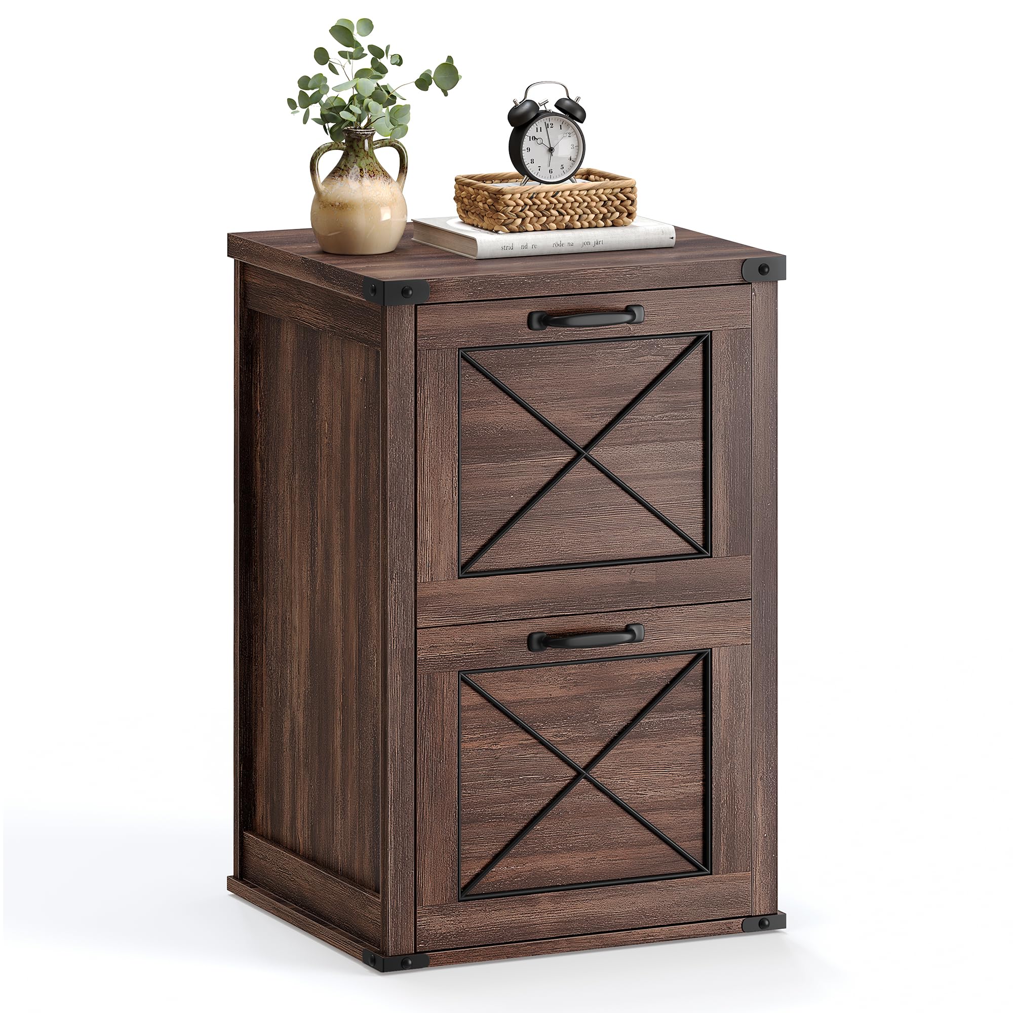 VASAGLE 2-Drawer File Cabinet with Printer Stand - A4 & Letter Size, Hanging File Folders, Modern Farmhouse Style Home Office Furniture, Maroon Brown UOFC048K01 | Perfect for Organizing Documents in Small Spaces, Home Offices & Workstations