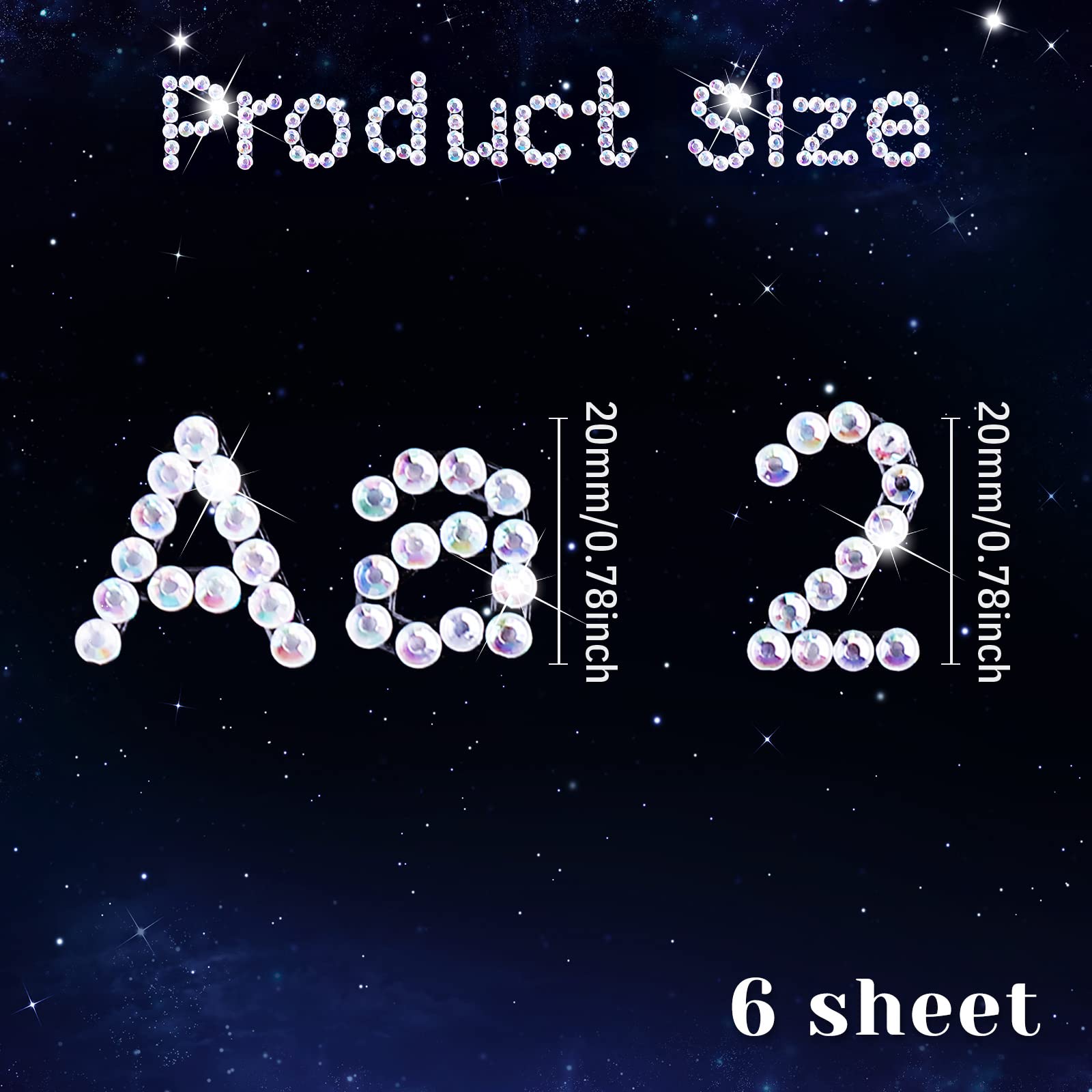Clabby 6 Sheets Glitter Rhinestone Letter Stickers - Bling Crystal Alphabet & Number Stickers (26 Letters + 10 Numbers) - Self-Adhesive Gemstone Border Decals for DIY Scrapbooking, Phone Cases, Nail Art & Home Decor (White AB)