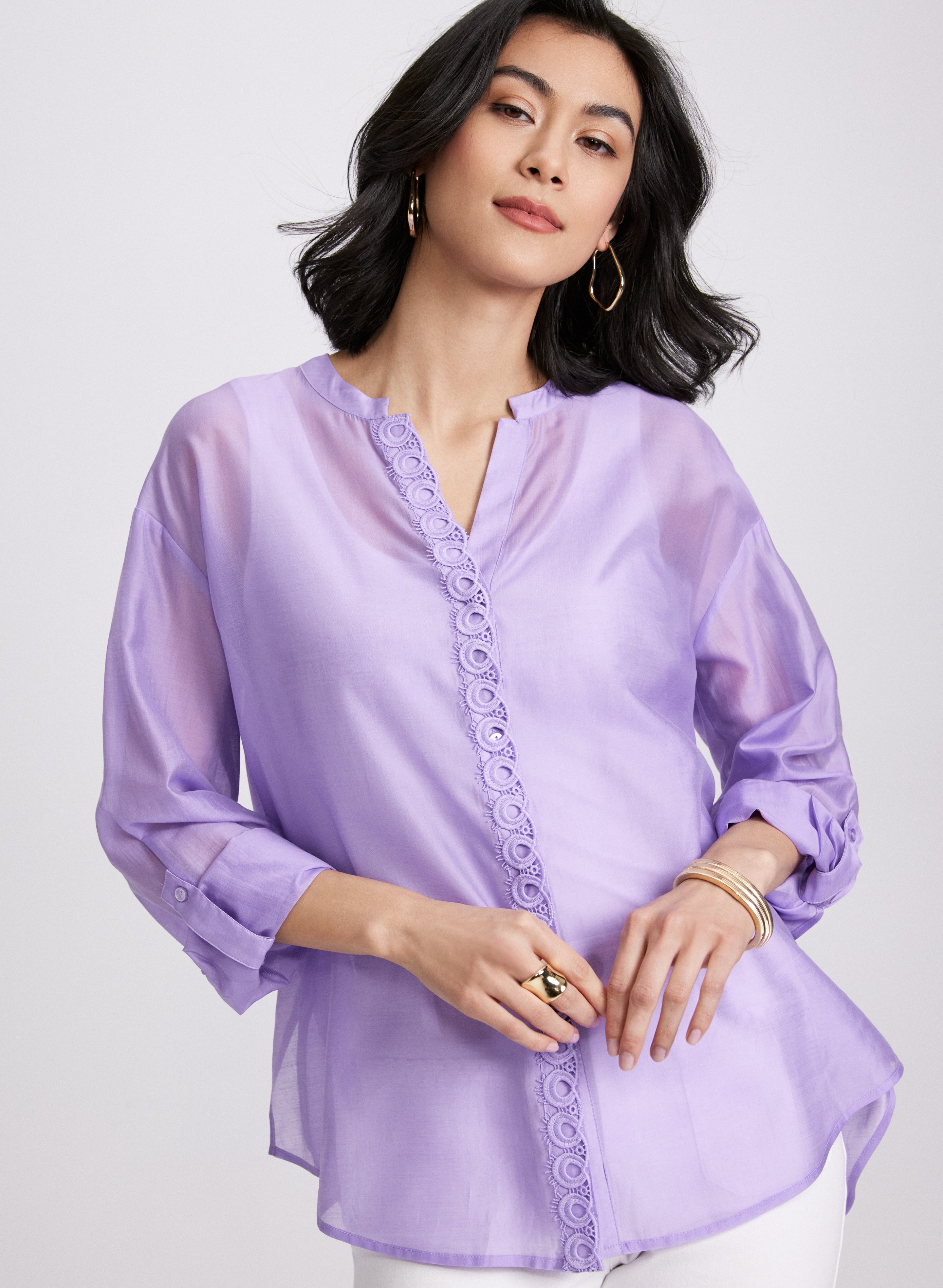 Embroidered Trim Blouse for Women - Elegant Floral Lace Top - Casual & Office Wear - Perfect for Spring Summer Outfits, Dates, and Work
