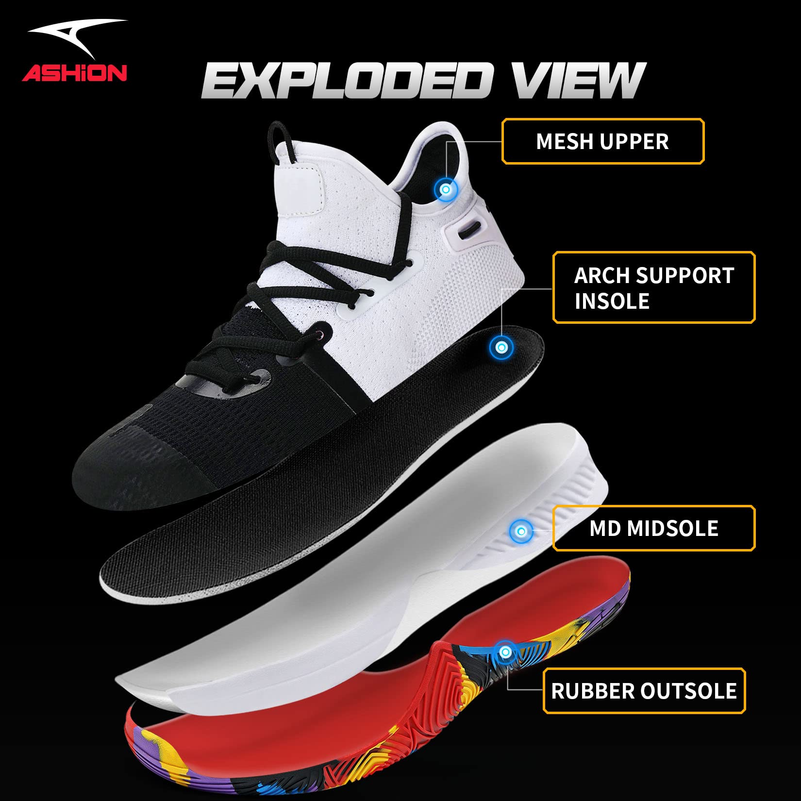 **ASHION Men's Basketball Shoes with Arch Support - Anti-Slip, Breathable High-Top Sneakers for Running, Walking & Tennis - Comfortable Sports Shoes for Gym, Workout & Casual Wear**