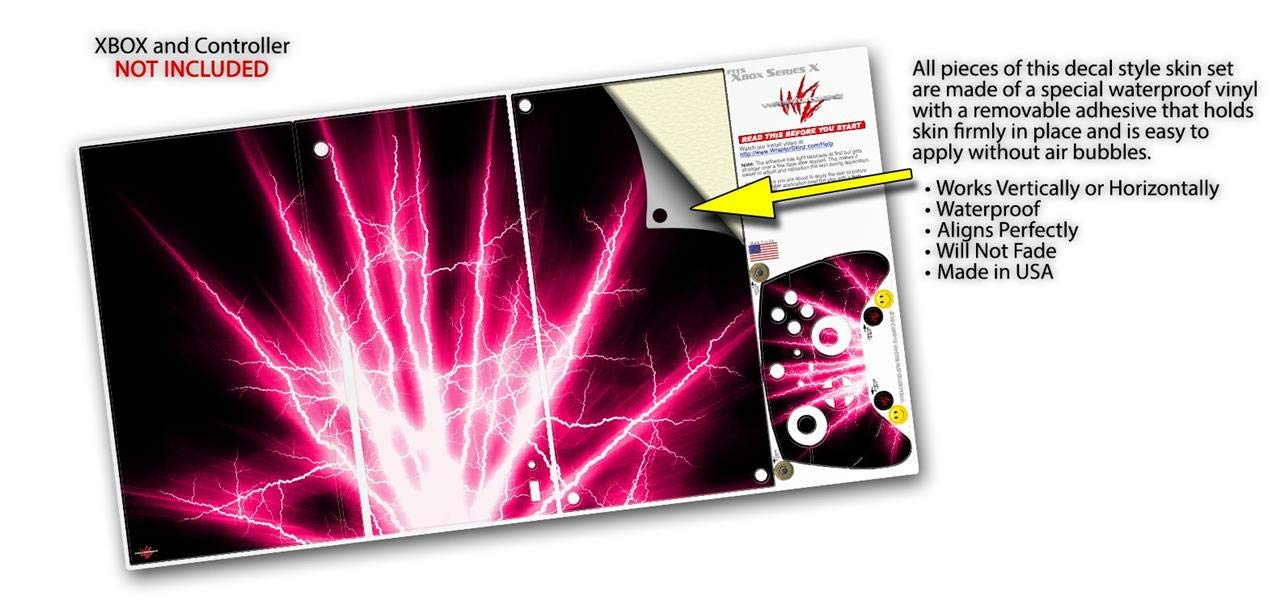 XBOX Series X Console & Controller Vinyl Wrap Skin Decal - Lightning Pink (GAMING CONSOLE NOT INCLUDED) | Protective Custom Cover for Gaming Accessories | Perfect for Gaming Setups, Streamer Backgrounds & Console Protection