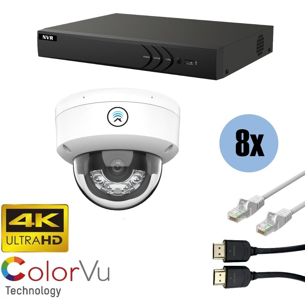 8MP 4K Ultra HD ColorVu Indoor Security Camera Kit - 8 Dome Cameras with NVR & Cables for Home/Office Surveillance - Perfect for 24/7 Monitoring, Night Vision & Smart Motion Detection