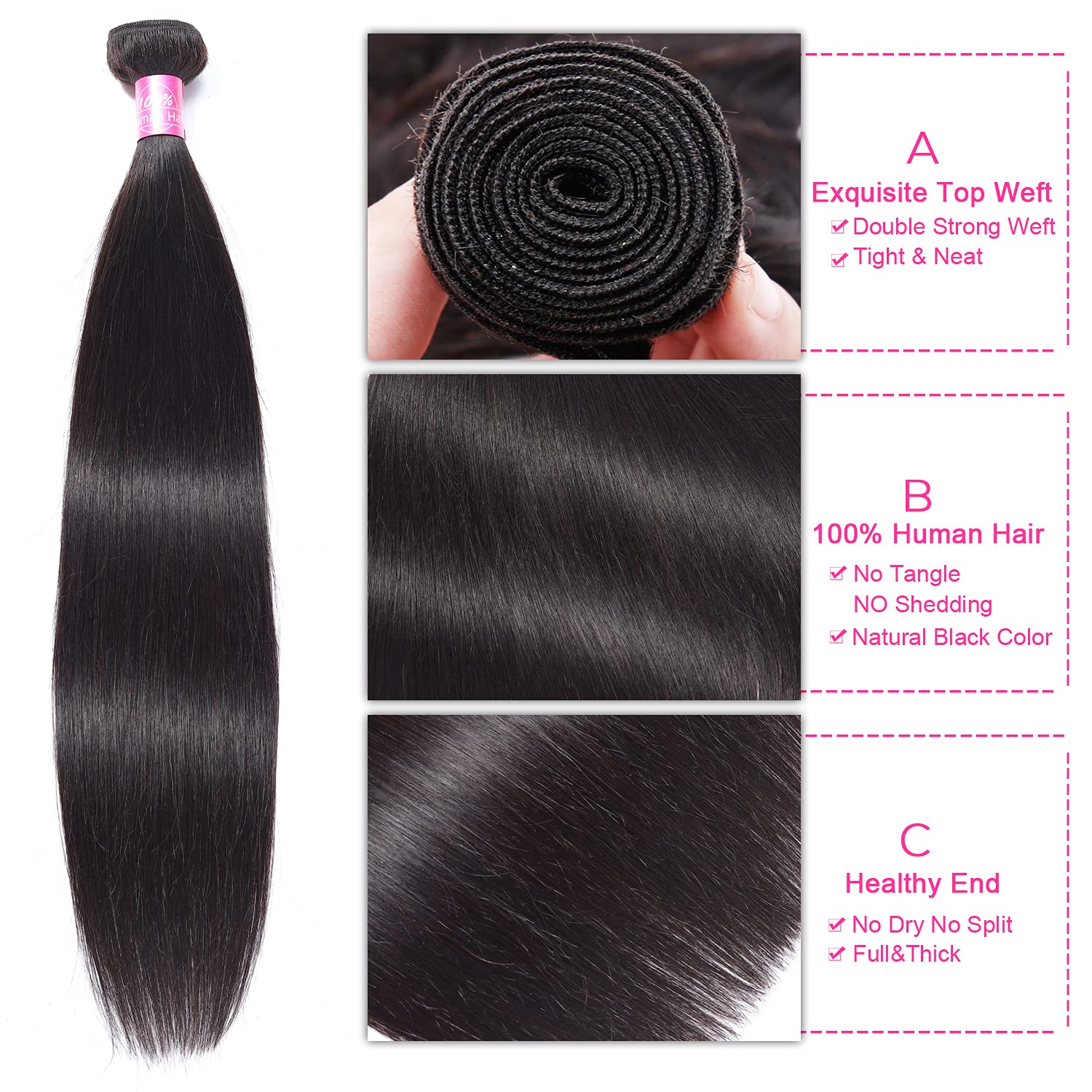FQ Peruvian Straight 100% Human Hair Bundles with Lace Closure (10A Grade, 22 24 26+18 Inches) - Unprocessed Virgin Hair Weave for Black Women - Perfect for Daily Wear, Styling, and Protective Hairstyles