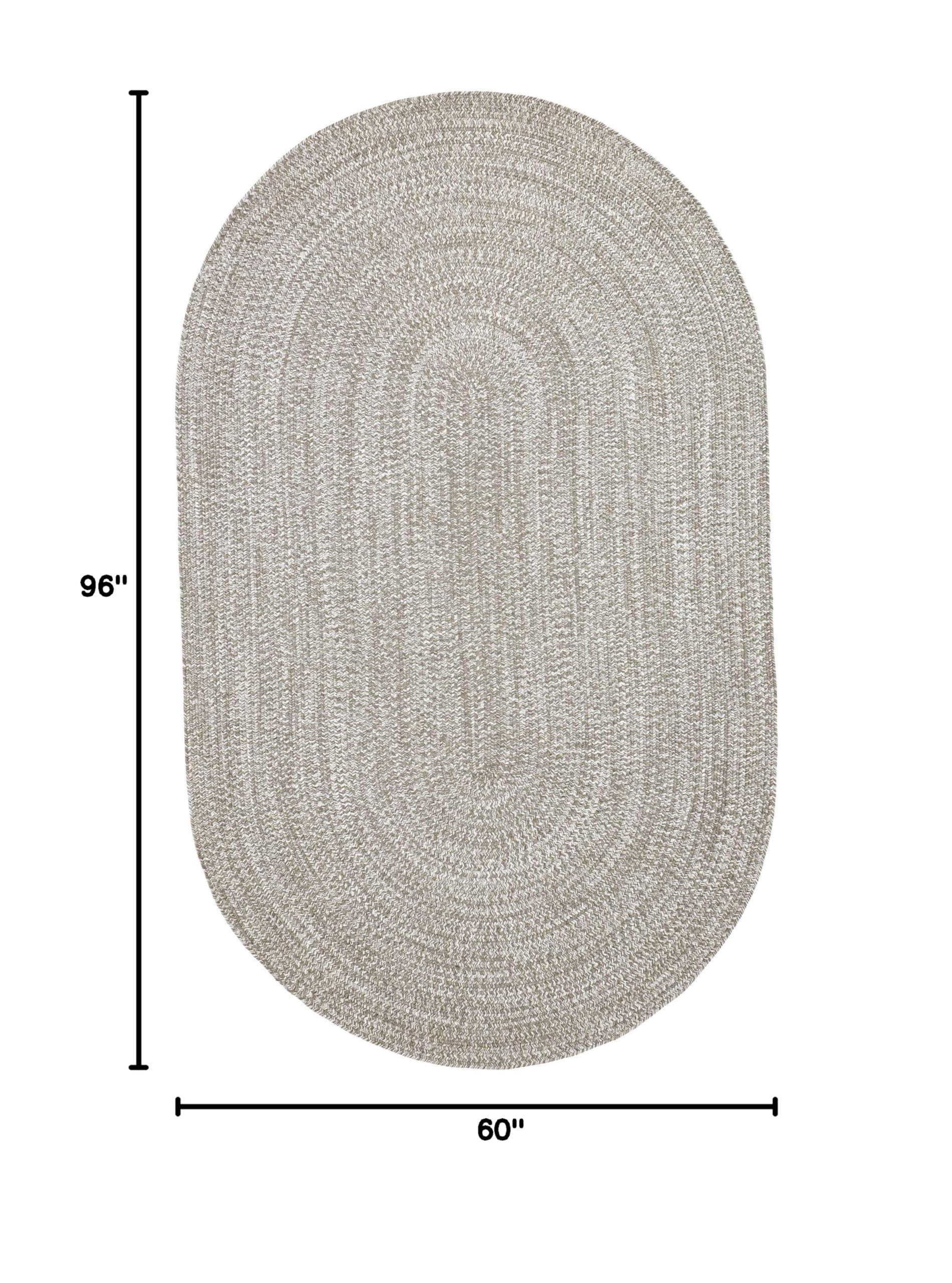 Premium Reversible Braided Oval Rug 5' x 8' - Indoor/Outdoor Washable Area Rug for Living Room, Bedroom, Office, Kitchen & Dining - Slate-White - Perfect for Home Decor, Patio & High-Traffic Areas