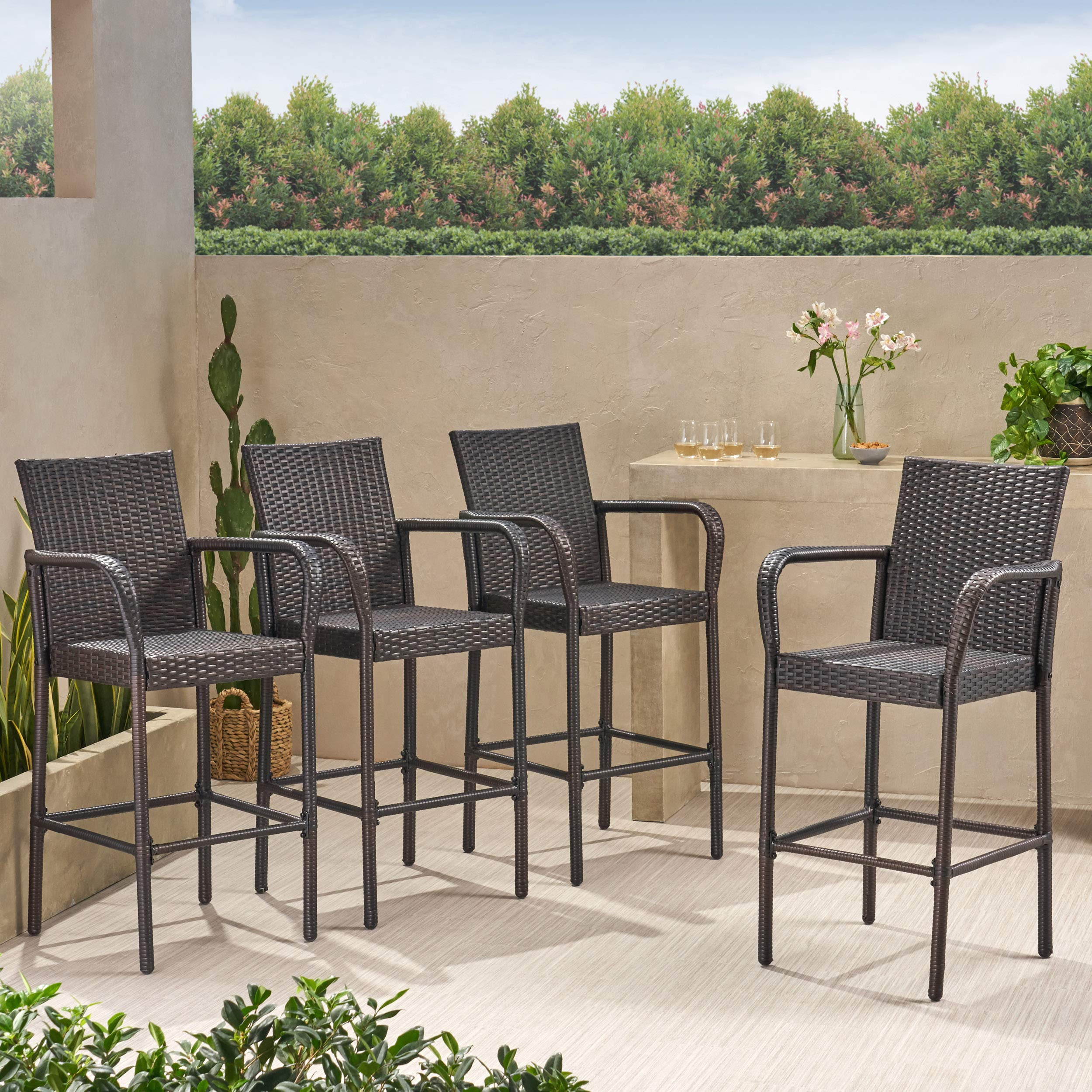Christopher Knight Home Delfina Barstool Set - 4-Piece Counter Height Bar Stools with Cushioned Seats, Multibrown Finish - Perfect for Kitchen Islands, Breakfast Bars & Home Bars
